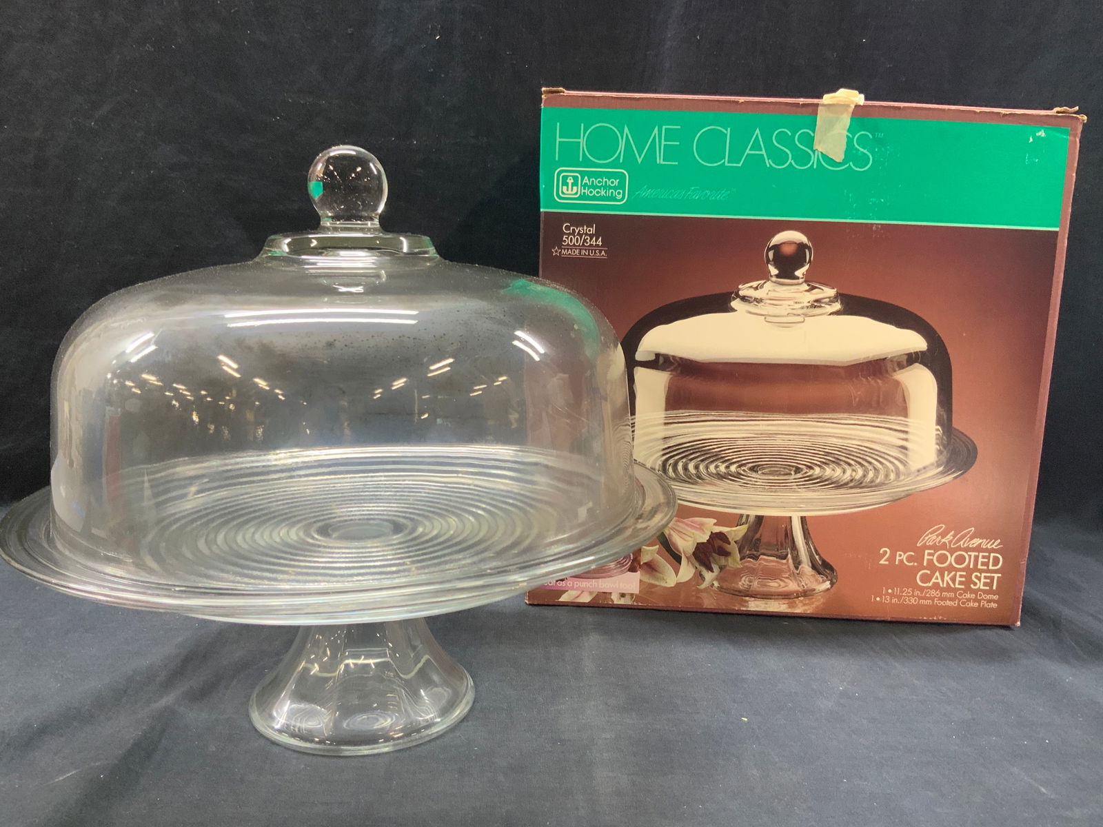 Anchor Hocking Crystal Footed Cake Set, Org. Box (1 of 7)