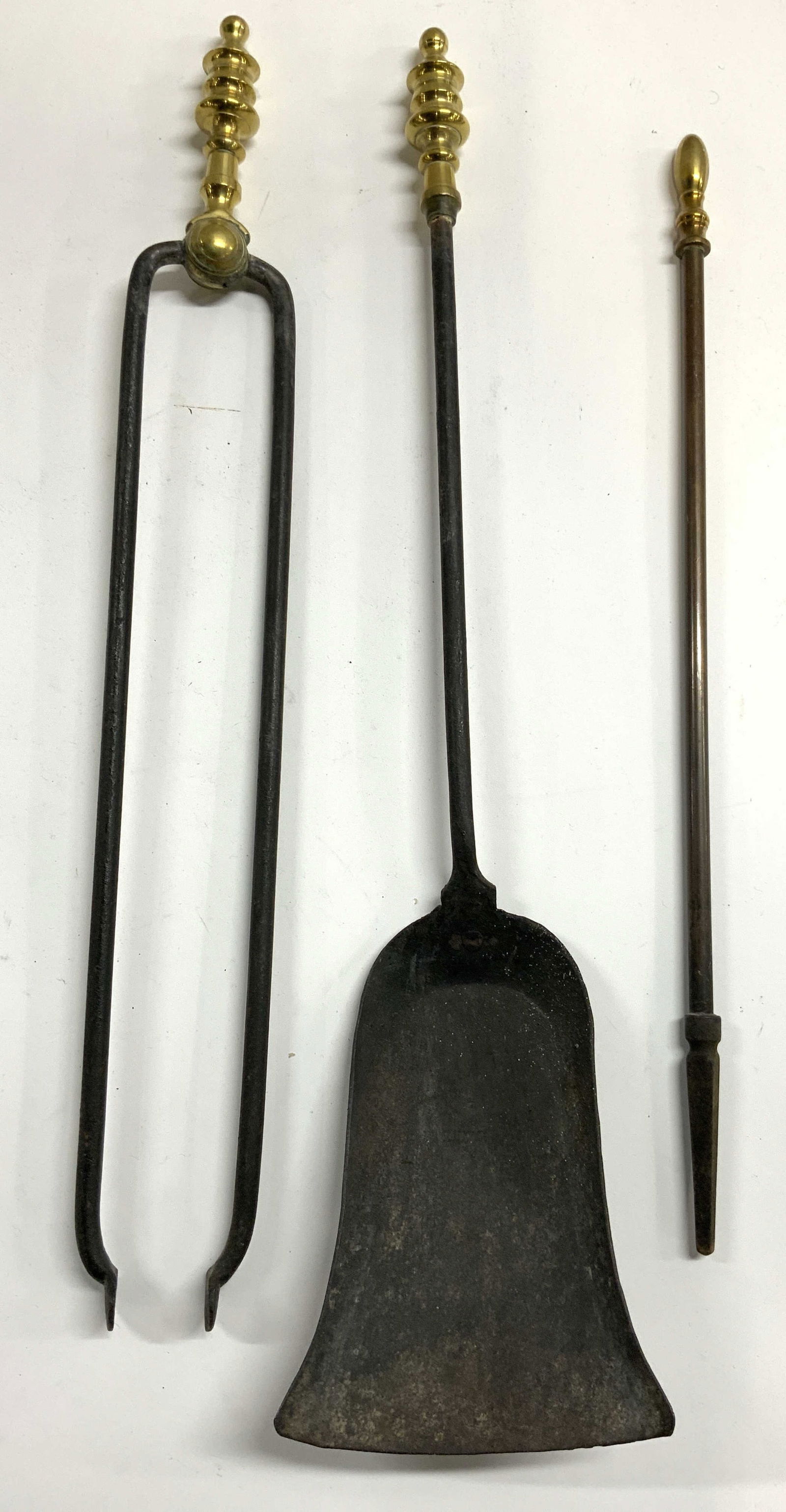 Set 3 Vintage Brass & Iron Fireplace Tools (1 of 6)