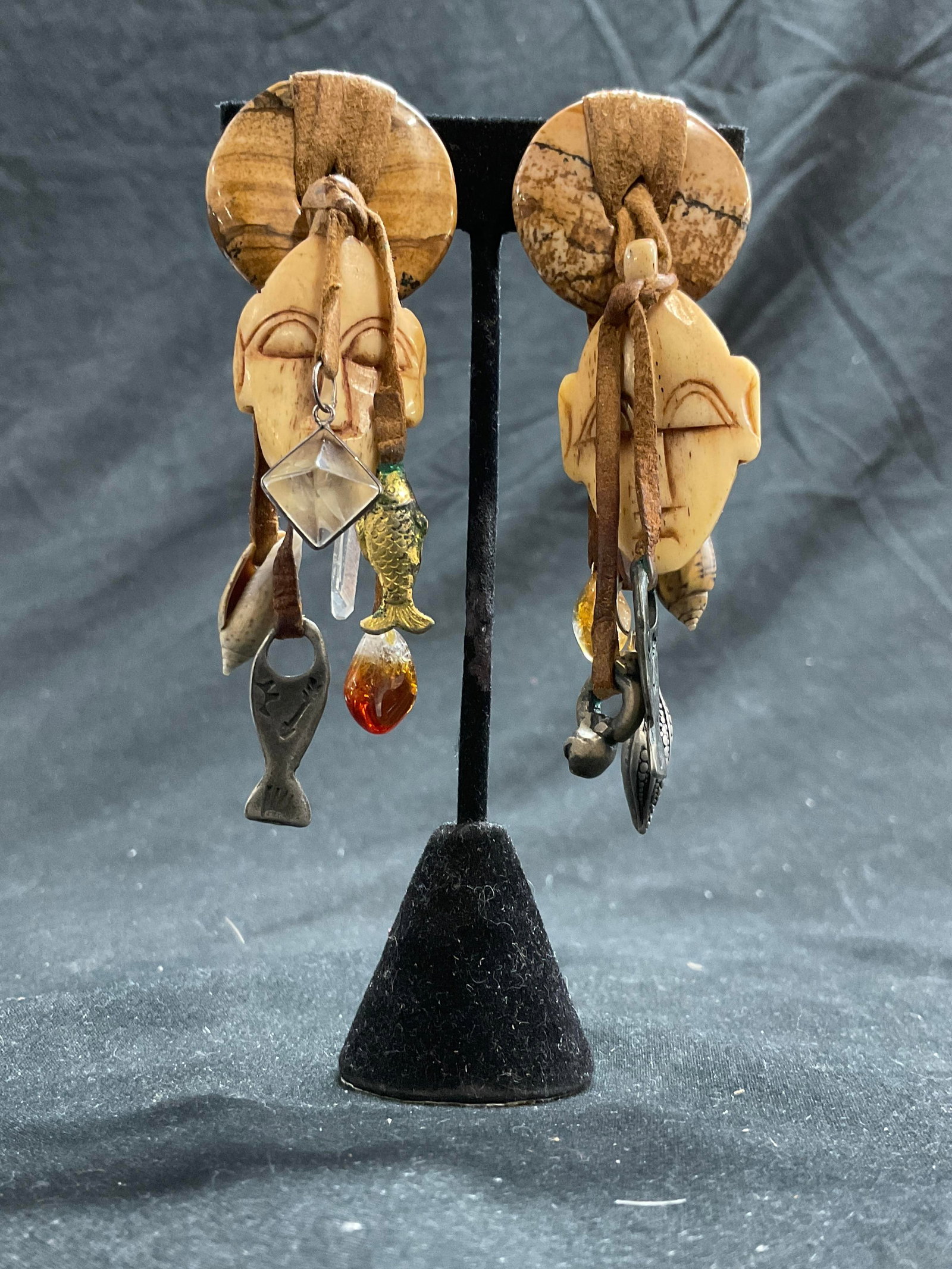 Handmade Bone Tribal Style Tassel Earrings: Handmade Bone Tribal Style Tassel Earrings with gold toned hardware. Measures approx 3.5L in. Some surface wear consistent with age, and use. Vintage jewelry, Vintage accessories, Fashion Jewelry, Est