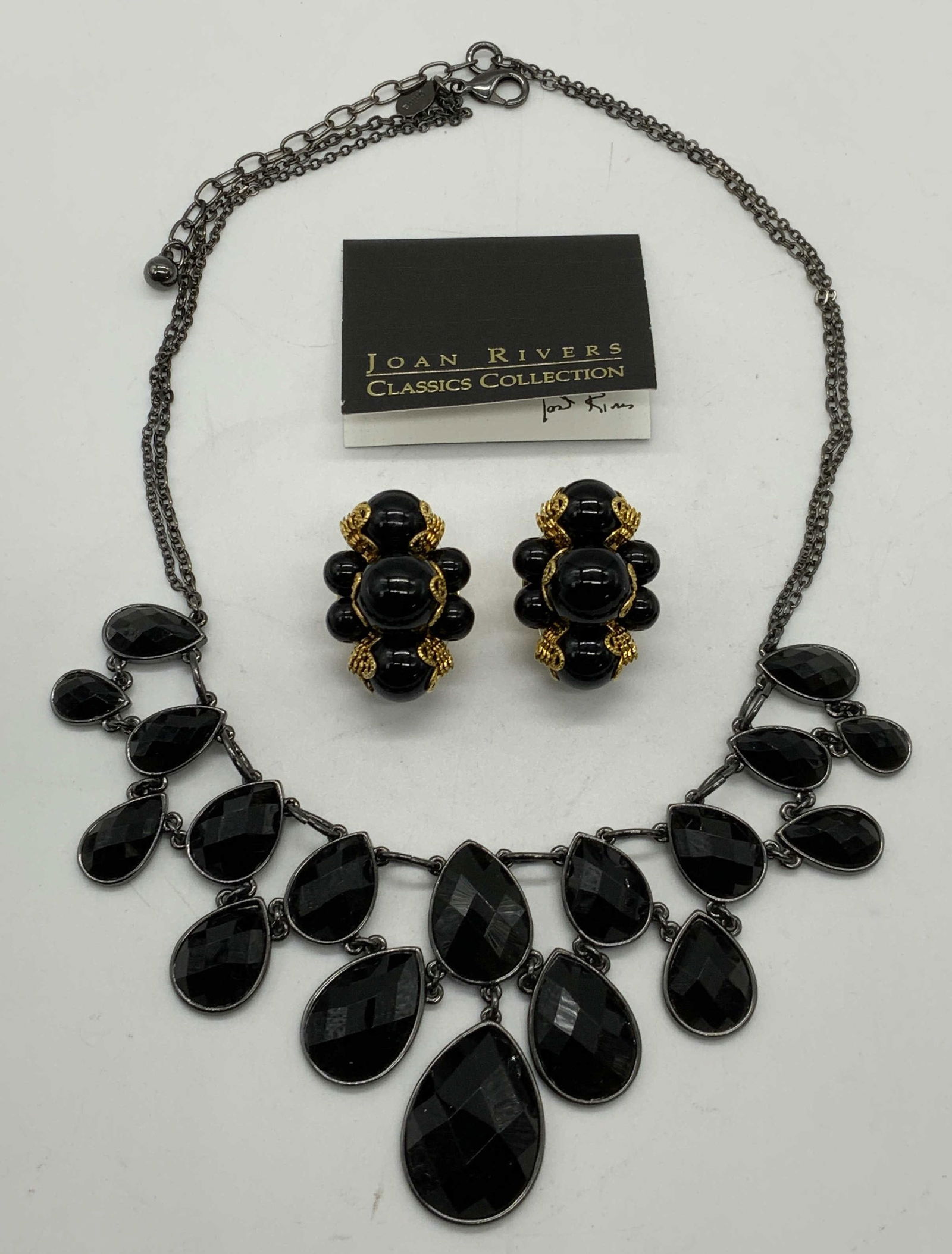 Lot 2 JOAN RIVERS Black Crystal Necklace, Earrings (1 of 11)