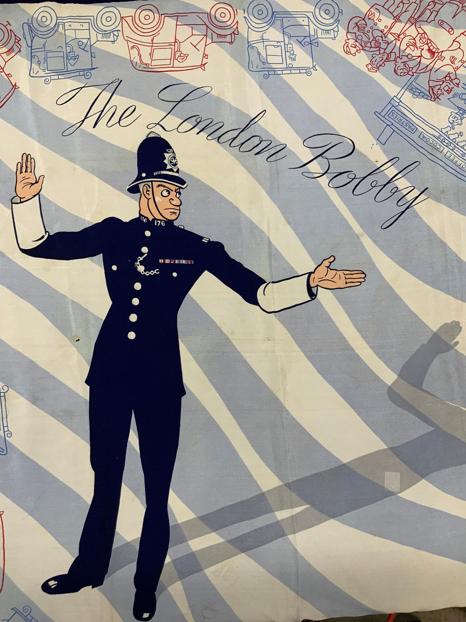 Vtg Silk Graphic Scarf, The London Bobby (1 of 8)