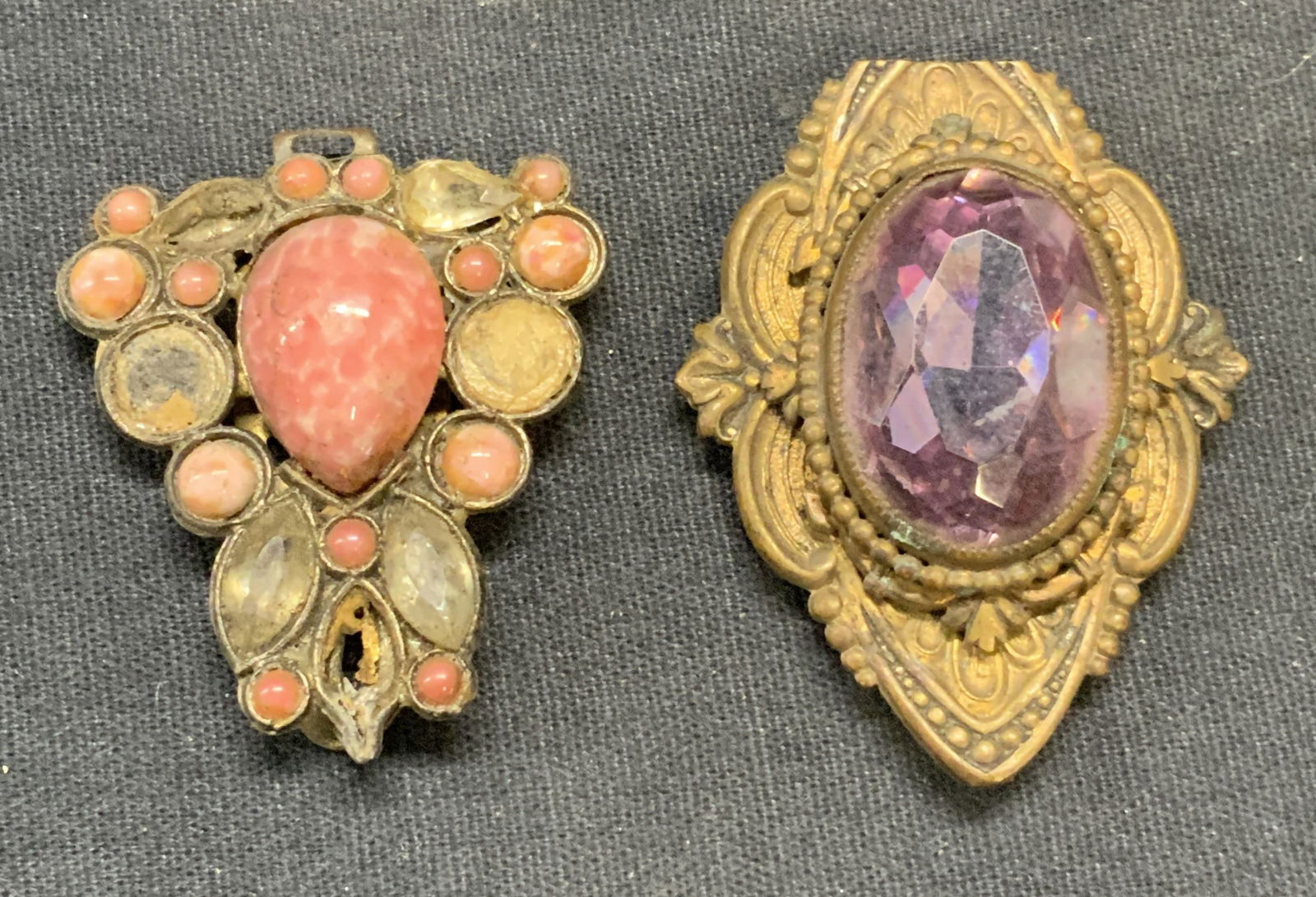 Lot 2 Vintage Pink & Purple Crystal Dress Clips (1 of 6)