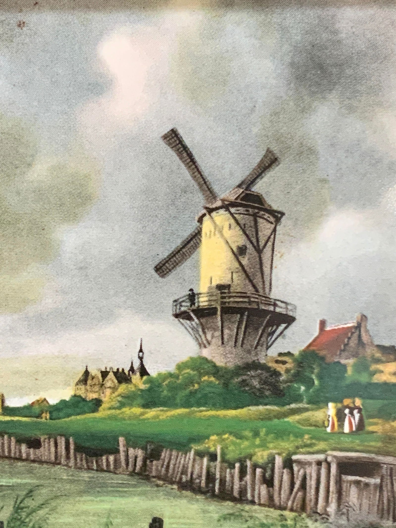 Framed Windmill & Landscape Litho On Tile, Holland (1 of 8)