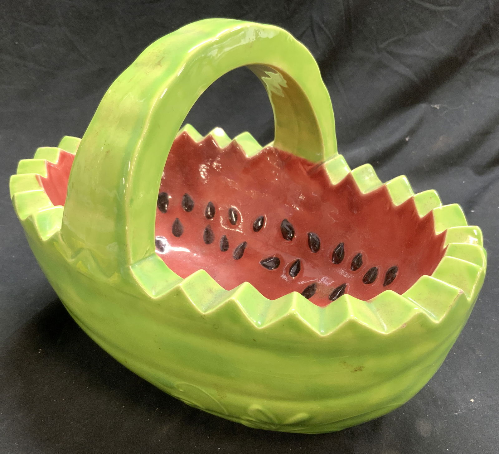 Vintage Ceramic Watermelon Basket W Handle (1 of 6)