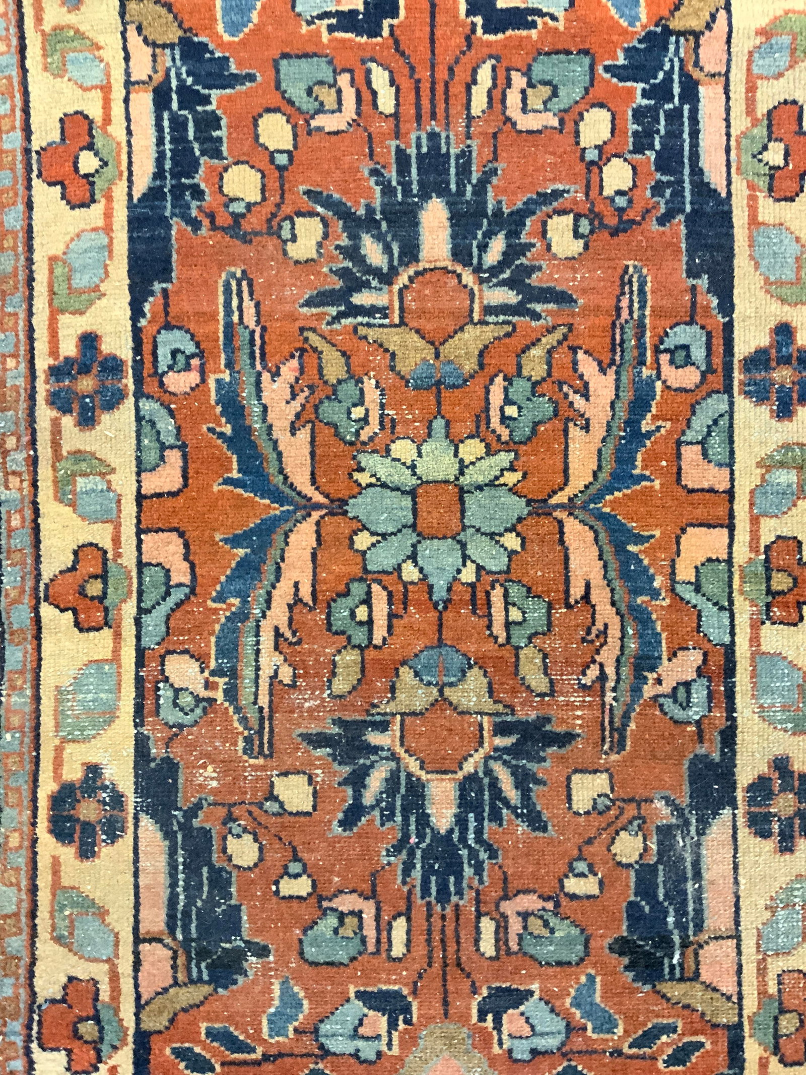Vintage Handmade Persian Wool Area Rug: Rug is handmade and wool. Piece has intricate multi toned floral motif & geometric derail. Rug is vintage. Piece measures approximately 48 inches long 29 inches wide Rug, carpet, wool rug, Persian rug