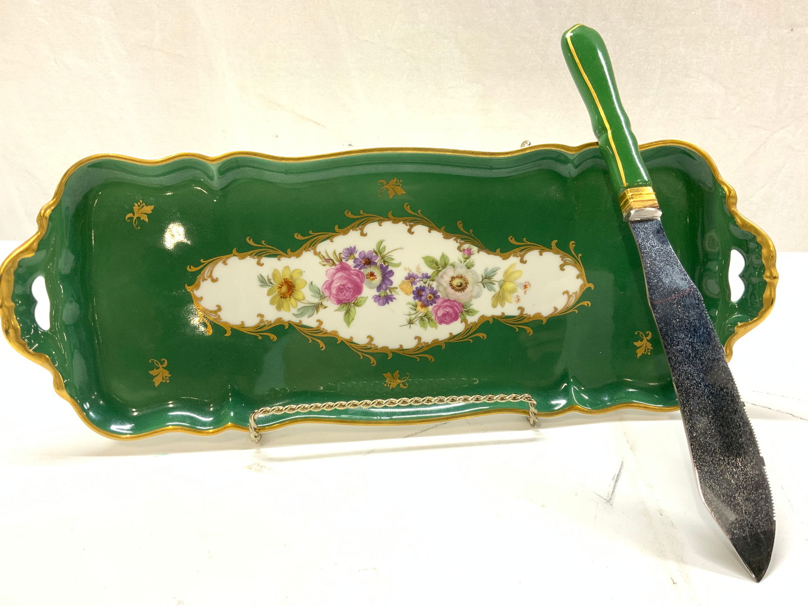 2 Limoges Porcelain Tray & Cake Knife Set, France (1 of 6)
