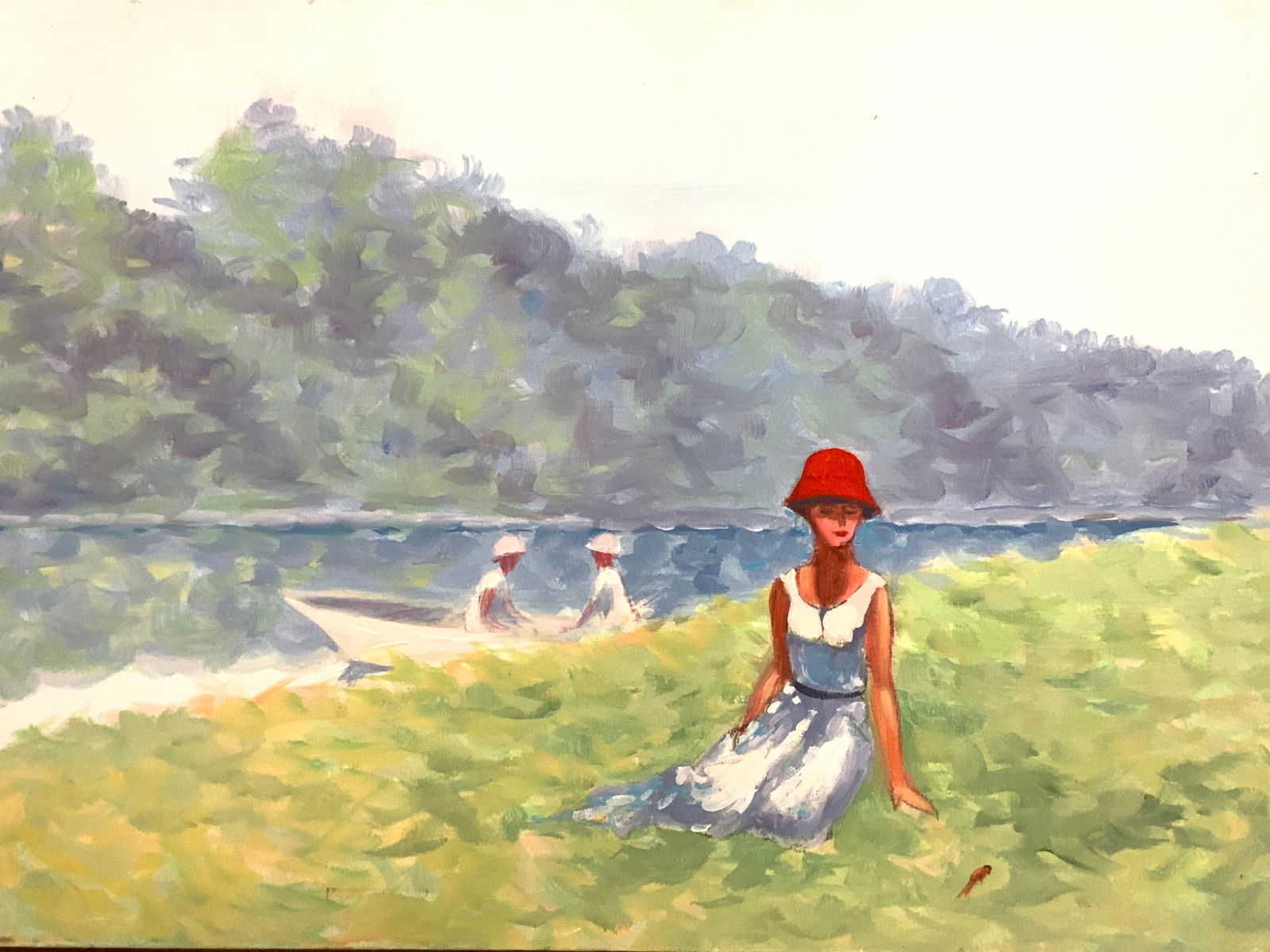 Vntg Lake Side Landscape Oil Painting 3ft (1 of 6)