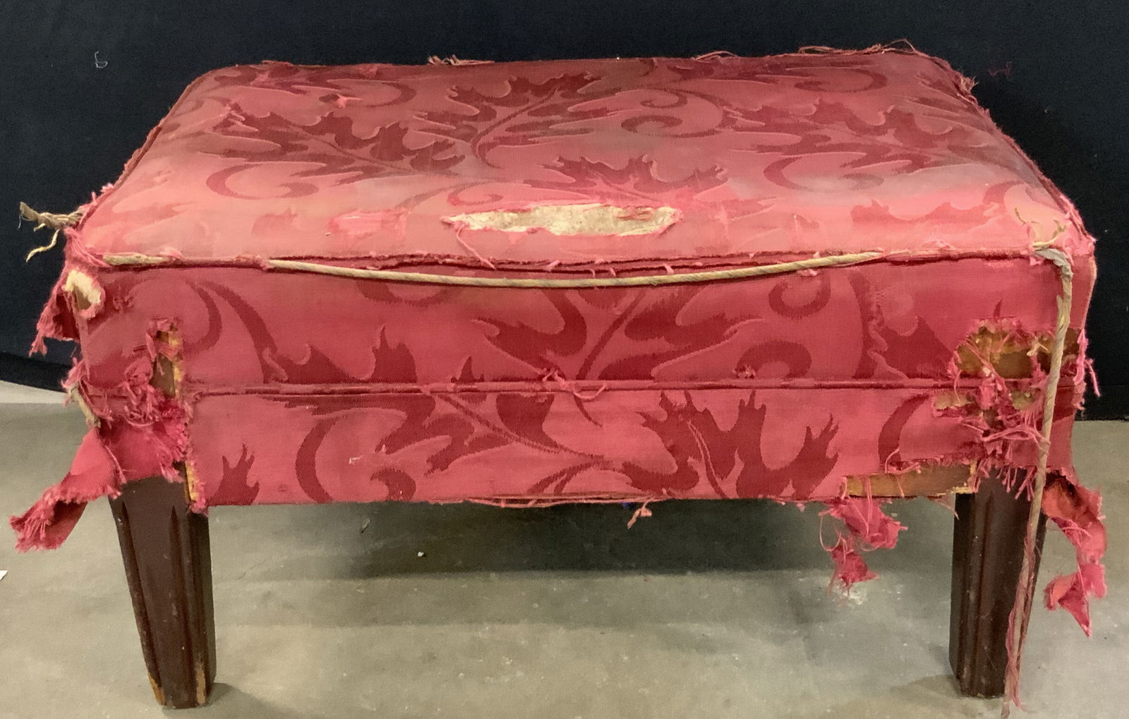 Vintage Wooden Red Upholstery Ottoman Footrest (1 of 8)