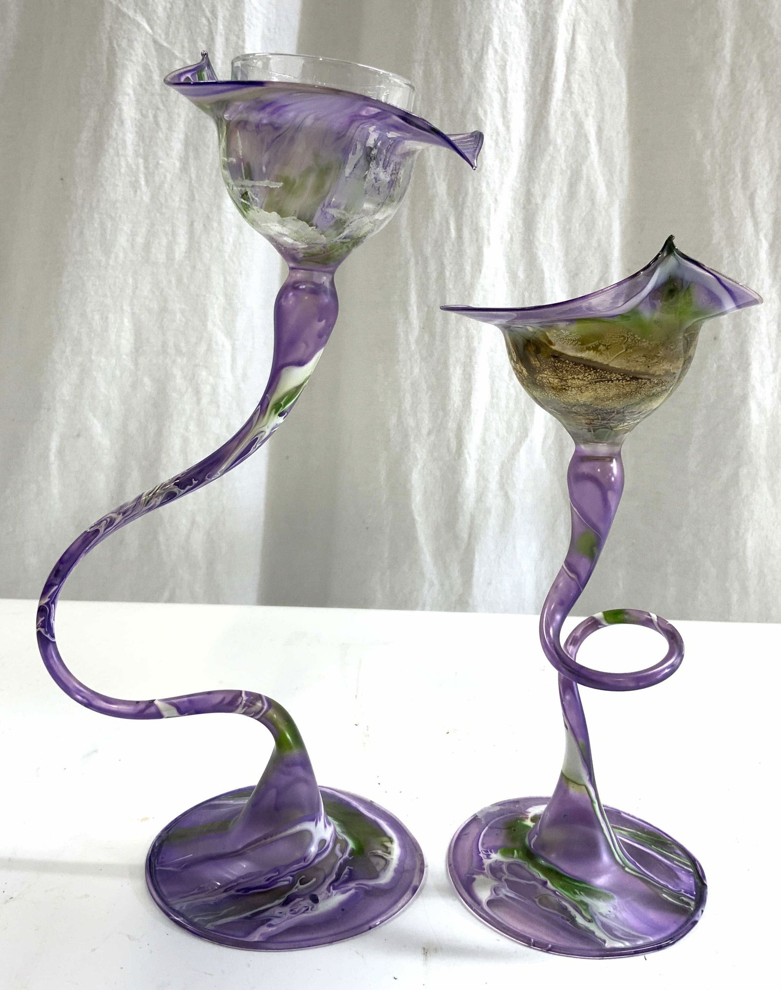 Lot 2 Hand Blown Art Glass Candlesticks (1 of 7)