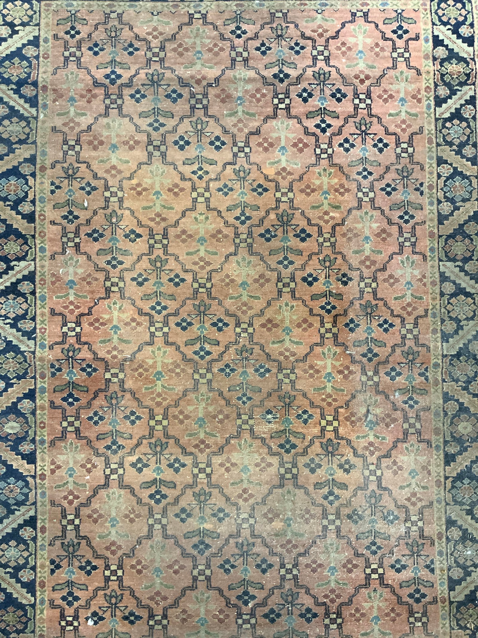 Vintage Handmade Persian Wool Area Rug: Rug is handmade and wool. Piece has intricate multi toned floral motif & geometric derail. Rug is vintage. Piece measures approximately 67 inches long 42 inches wide Rug, carpet, wool rug, Persian rug