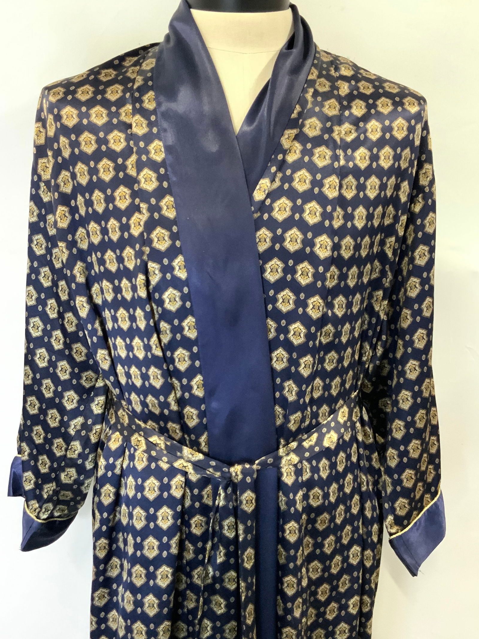 Josie Navy Blue Patterned Silk Robe (1 of 9)