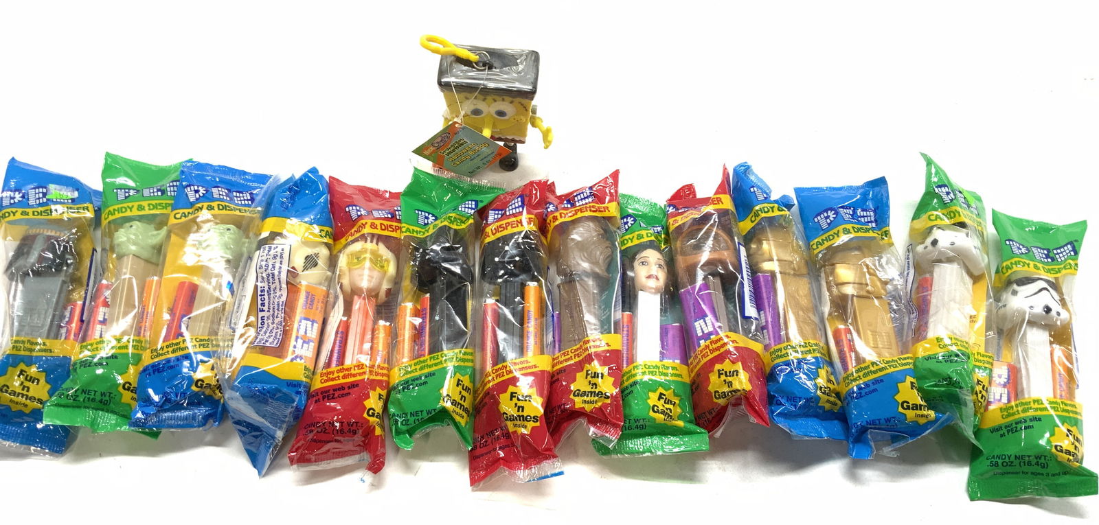 Lot15 Vintage Star Wars PEZ in Org Wrappers+: Collectible Star Wars character PEZ candy dispensers. Sealed in original wrappers. 1 PRINCESS LEIA, 2 YODA, 2 DARTH VADER, 2 Luke Skywalker, 2 Storm Troopers, 1 Ewok, 1 C-3PO, 1 Chewbacca, 1 Boba Fett