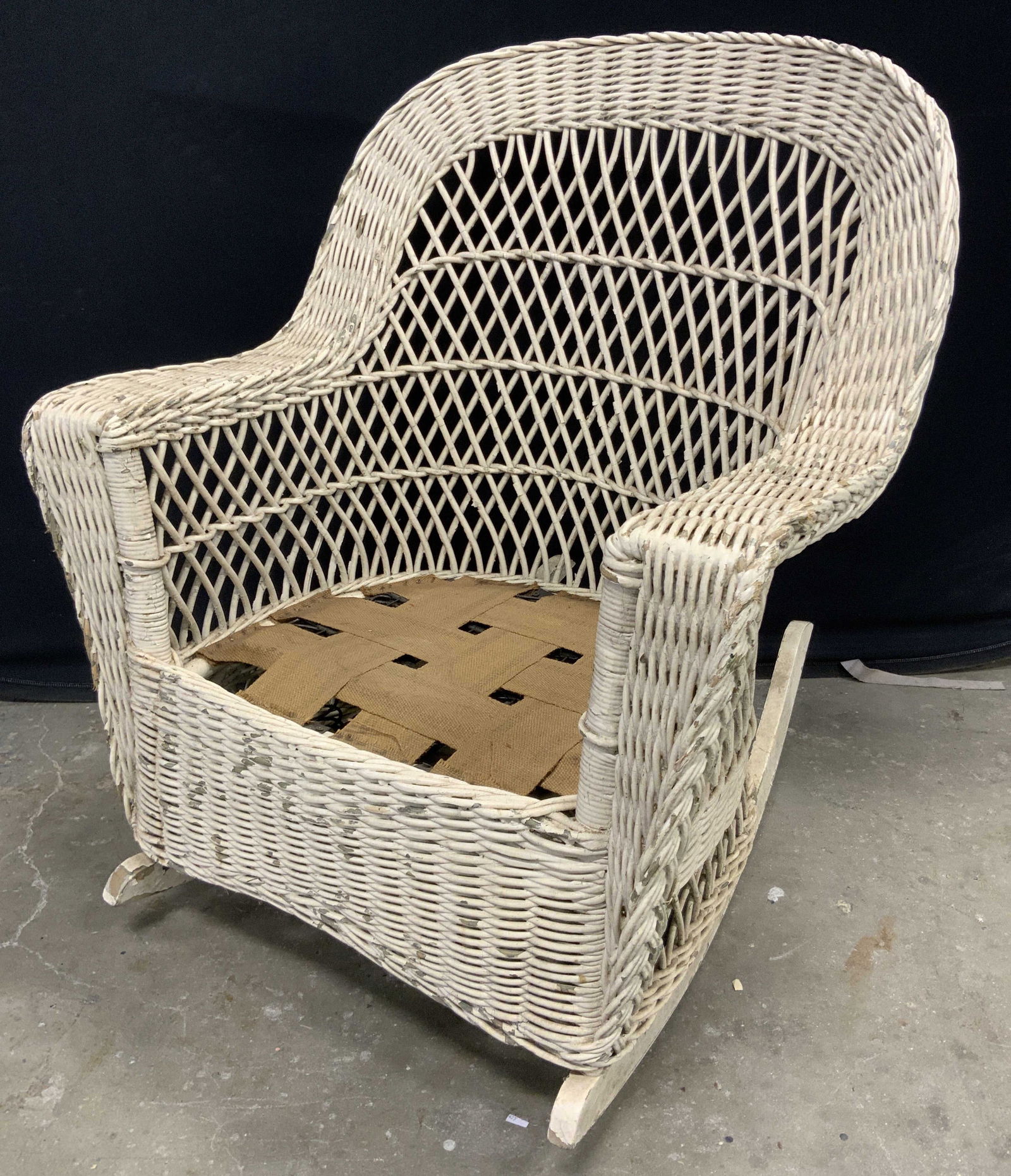 Vintage White Woven Wicker Rocking Chair (1 of 8)