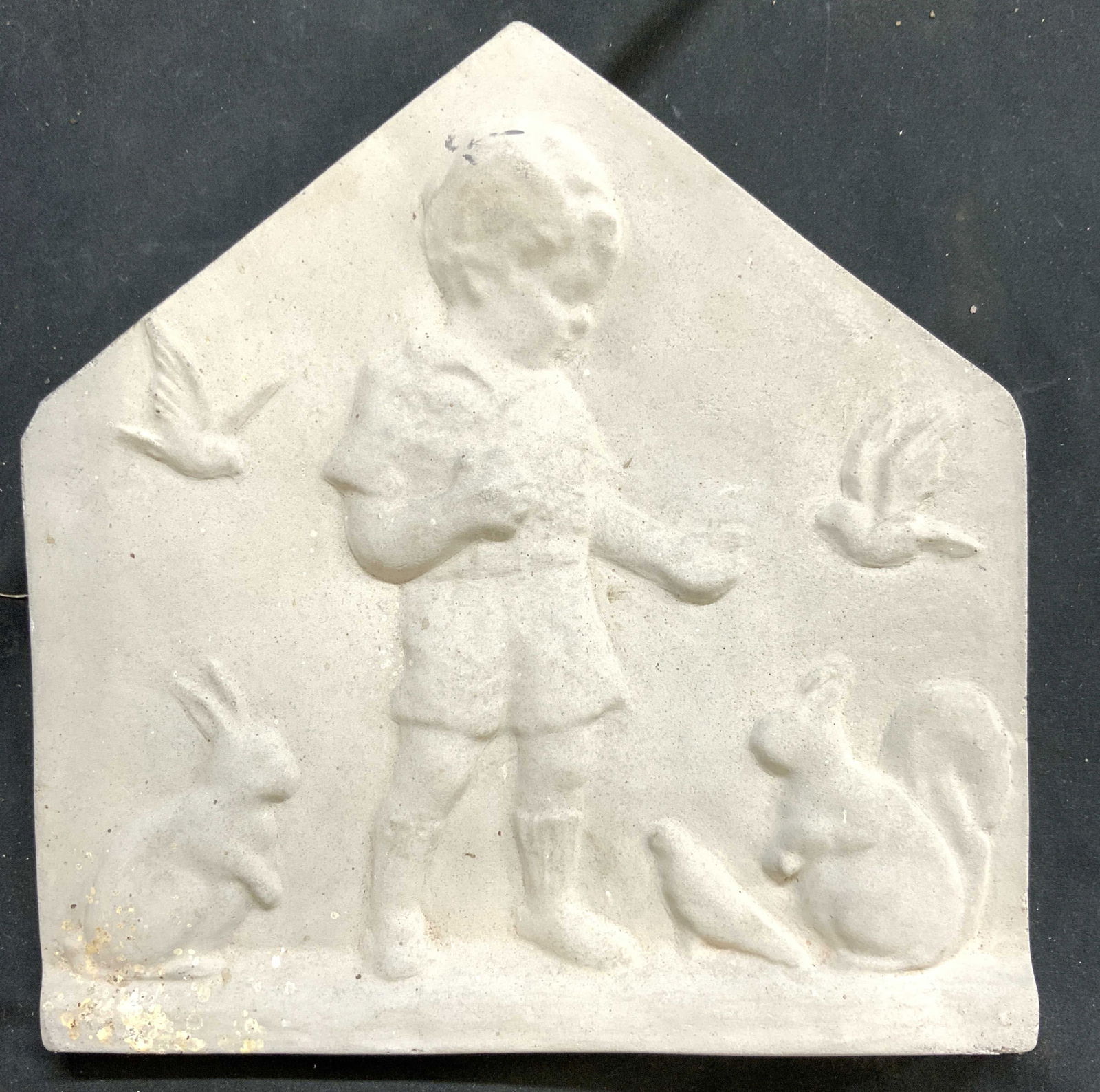 Vtg Cement Wall Hanging W Child & Animals (1 of 8)
