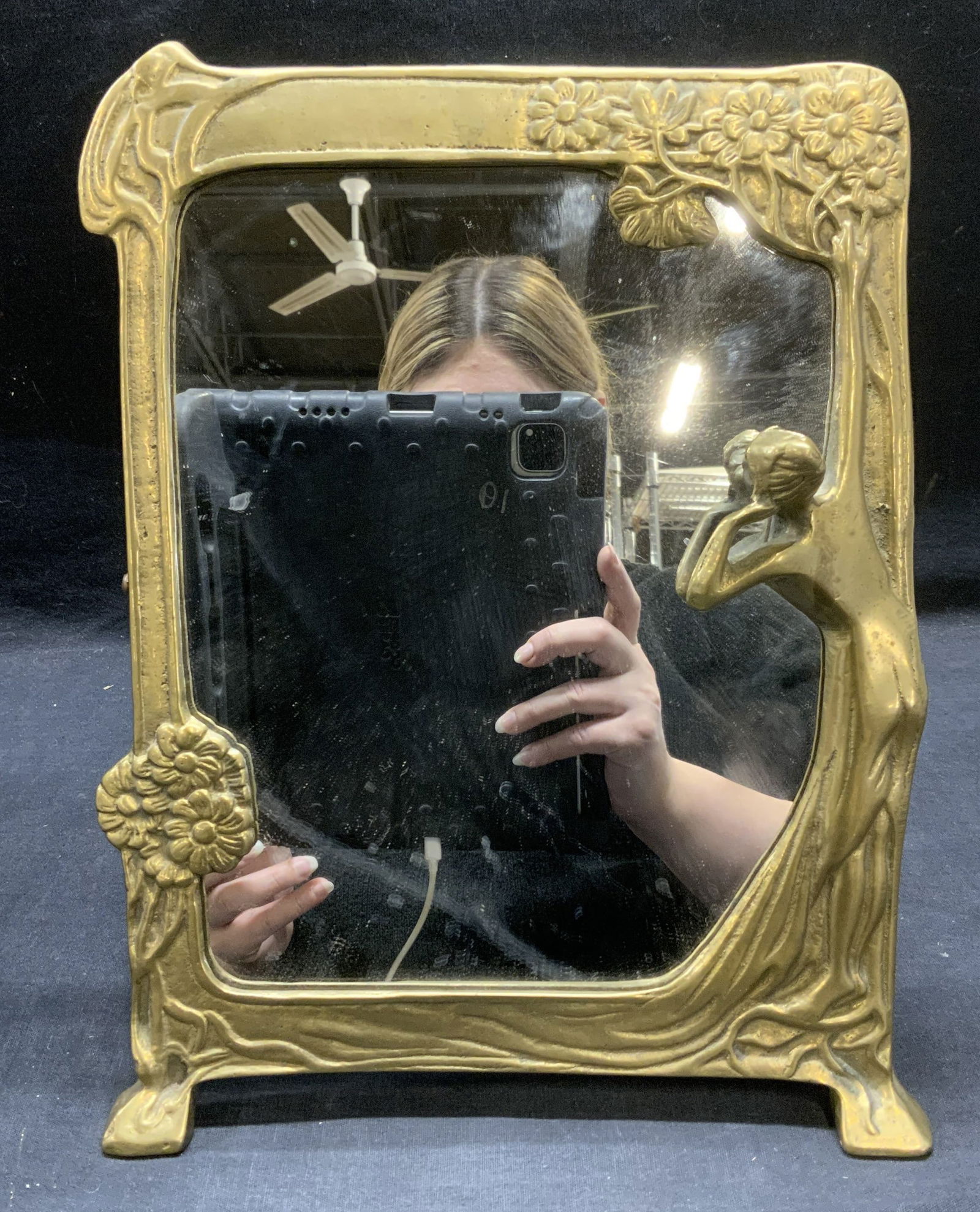 Antique Art Nouveau Brass Mirror Frame (1 of 7)