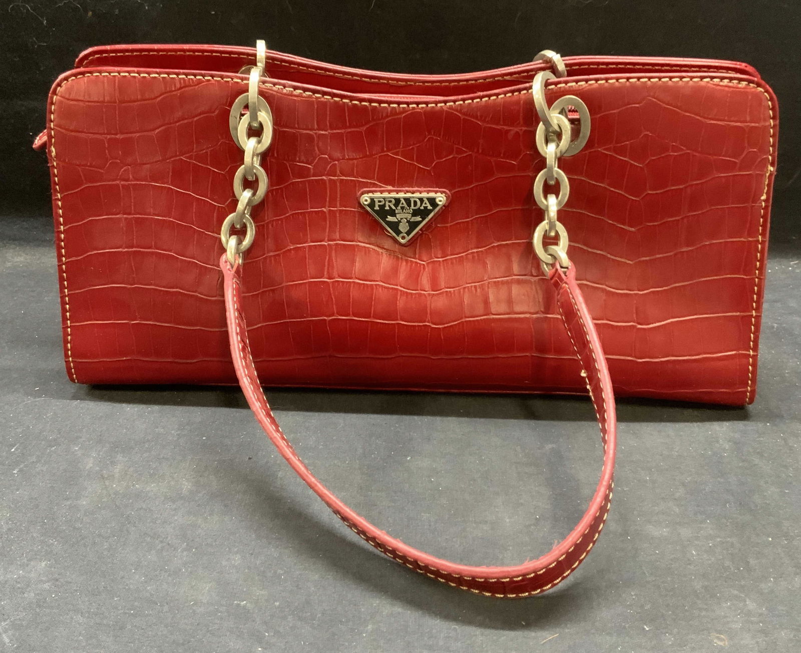 Red Croc Embossed Leather Handbag (1 of 11)