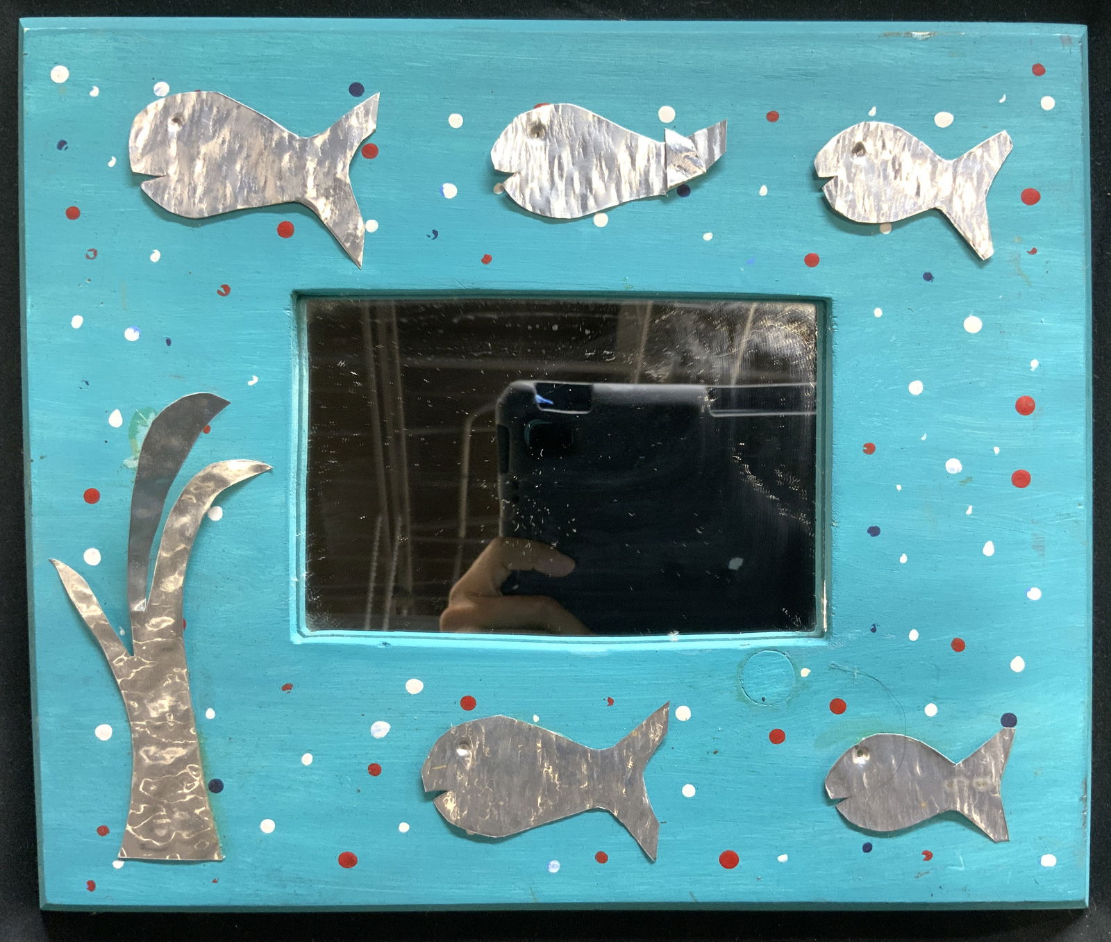 Wooden Wall Mirror W Foil Sealife Detail (1 of 6)