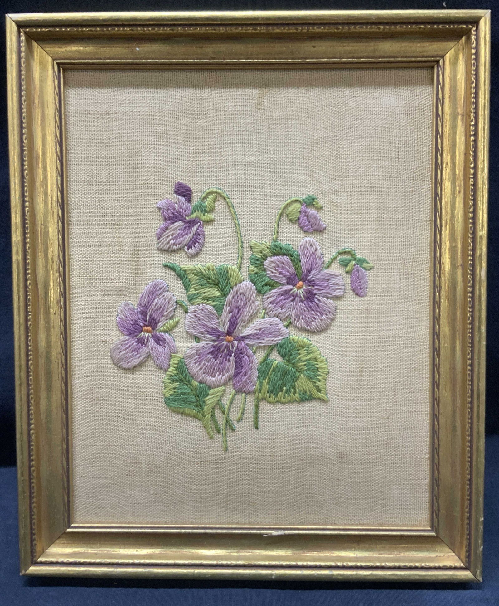 Vtg Framed Purple Flower Embroidery Panel (1 of 7)