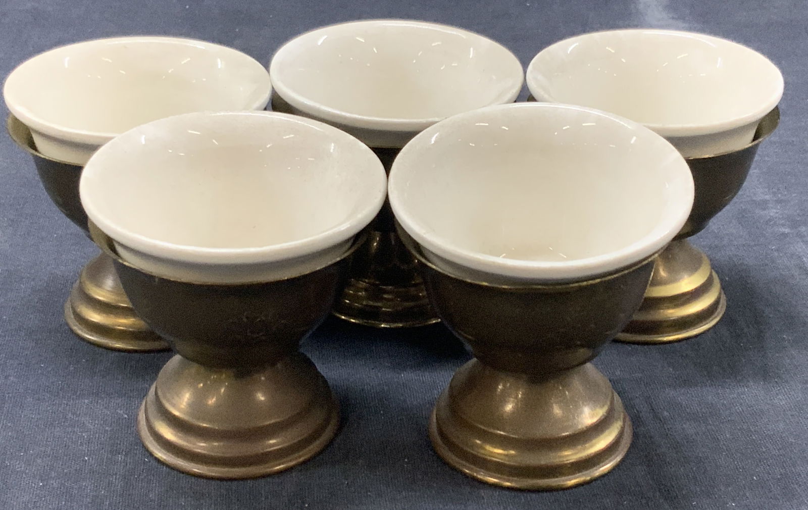Set 5 Etched Brass & Ceramic Egg Holders (1 of 7)