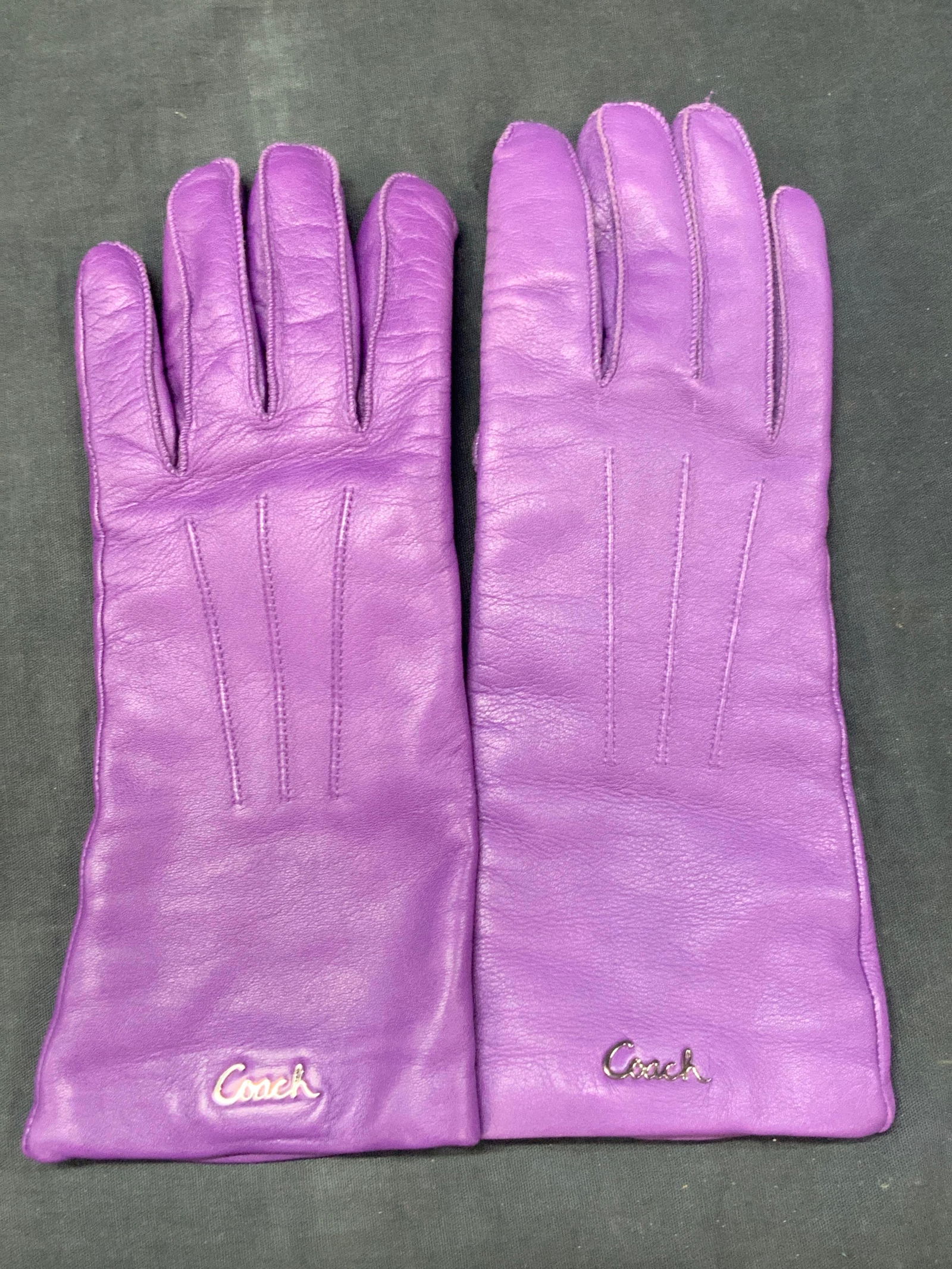 Coach Purple Leather & Cashmere Gloves, India (1 of 8)