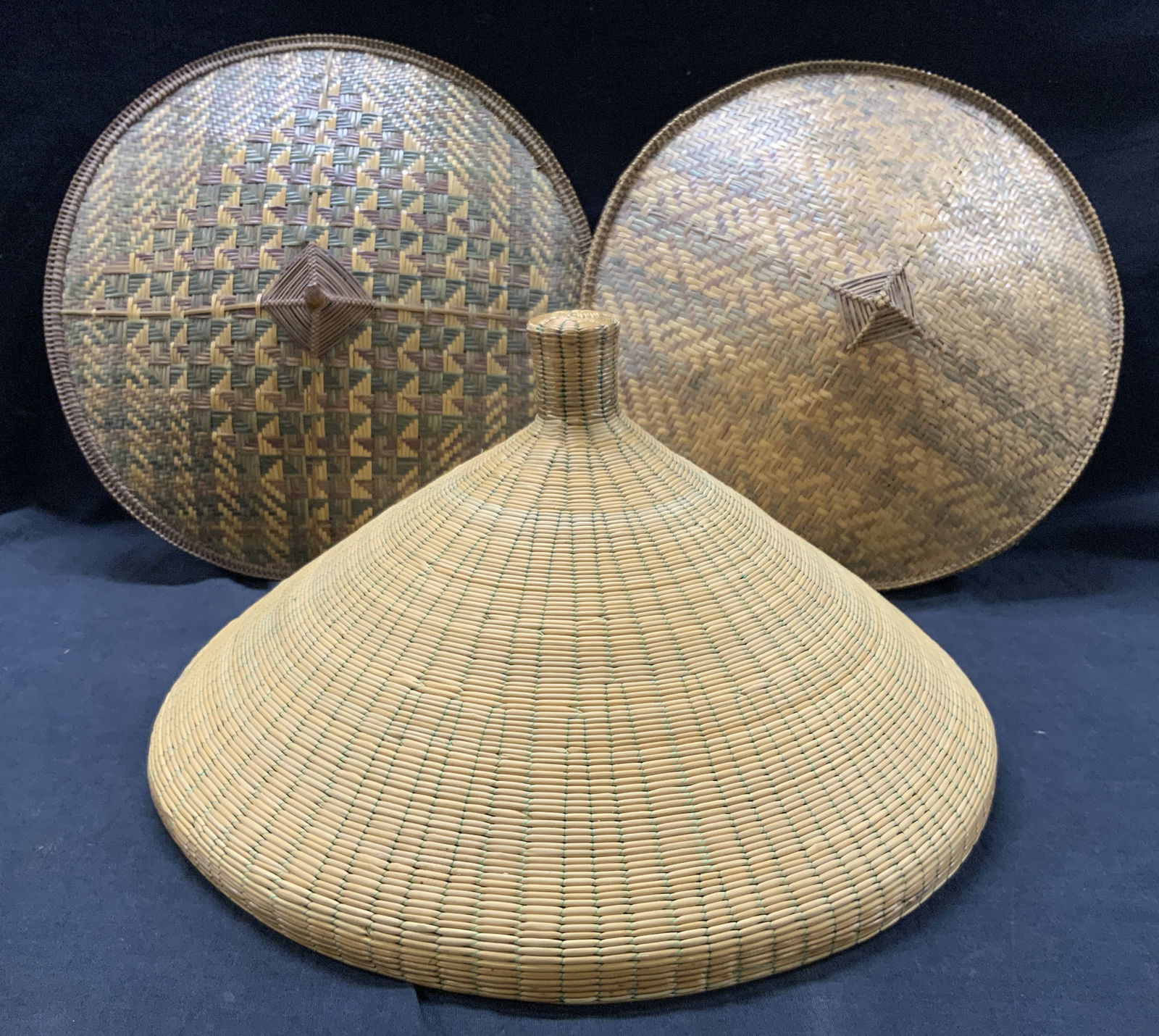 Lot 3 Woven Straw Rice Field Asian Hats (1 of 9)