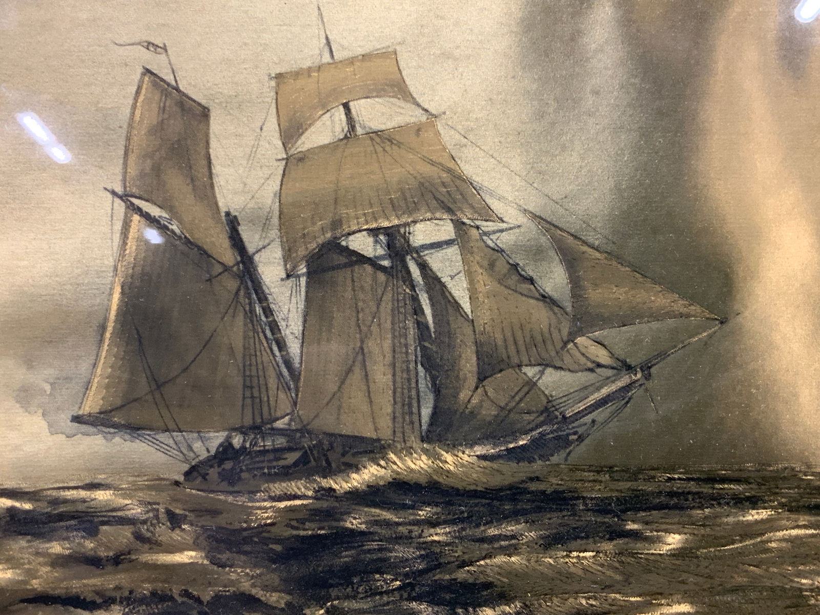 Framed Gold Tn Metallic Nautical Metal Etching (1 of 6)