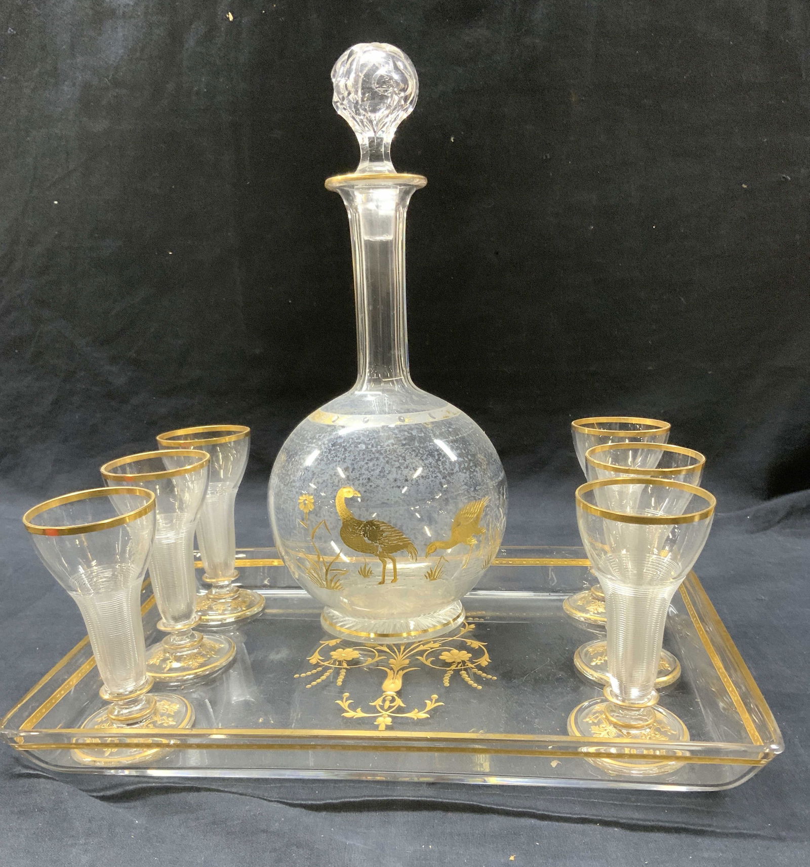 8 Pc Painted Gilt Glass Decanter Barware Set (1 of 9)
