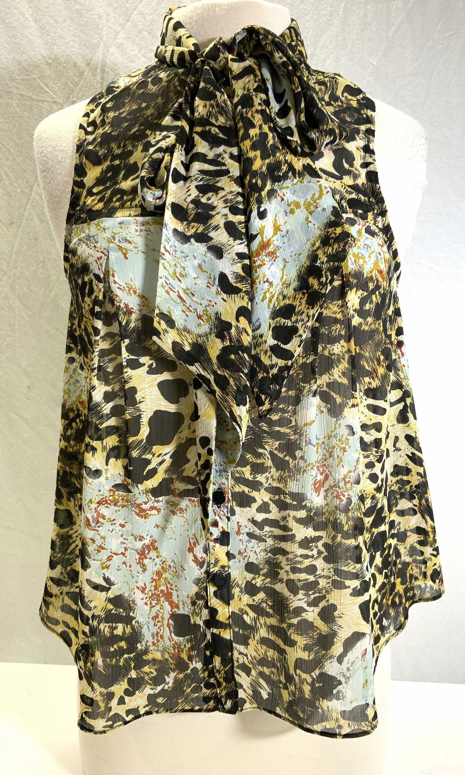 Animal Print Sleeveless Blouse w Bow Tie (1 of 7)