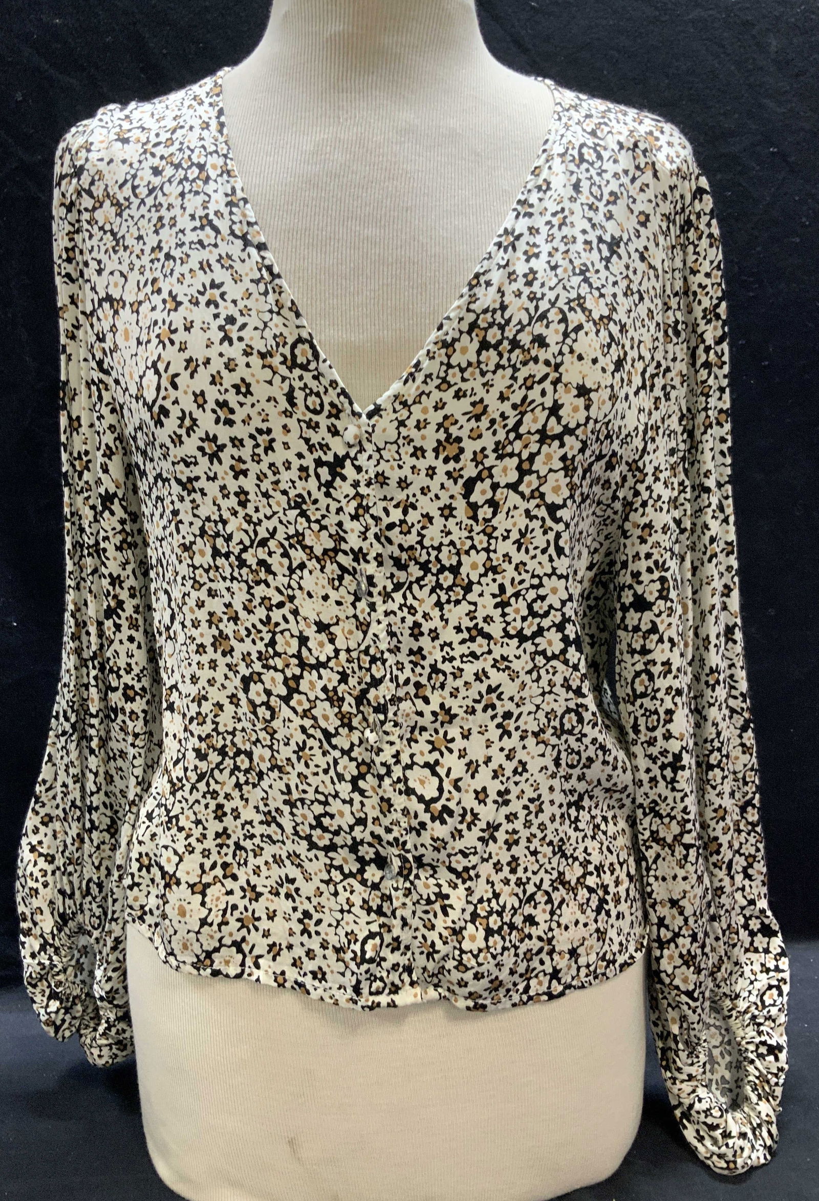 Naf Naf Paris White Floral Print Button Up Top (1 of 6)