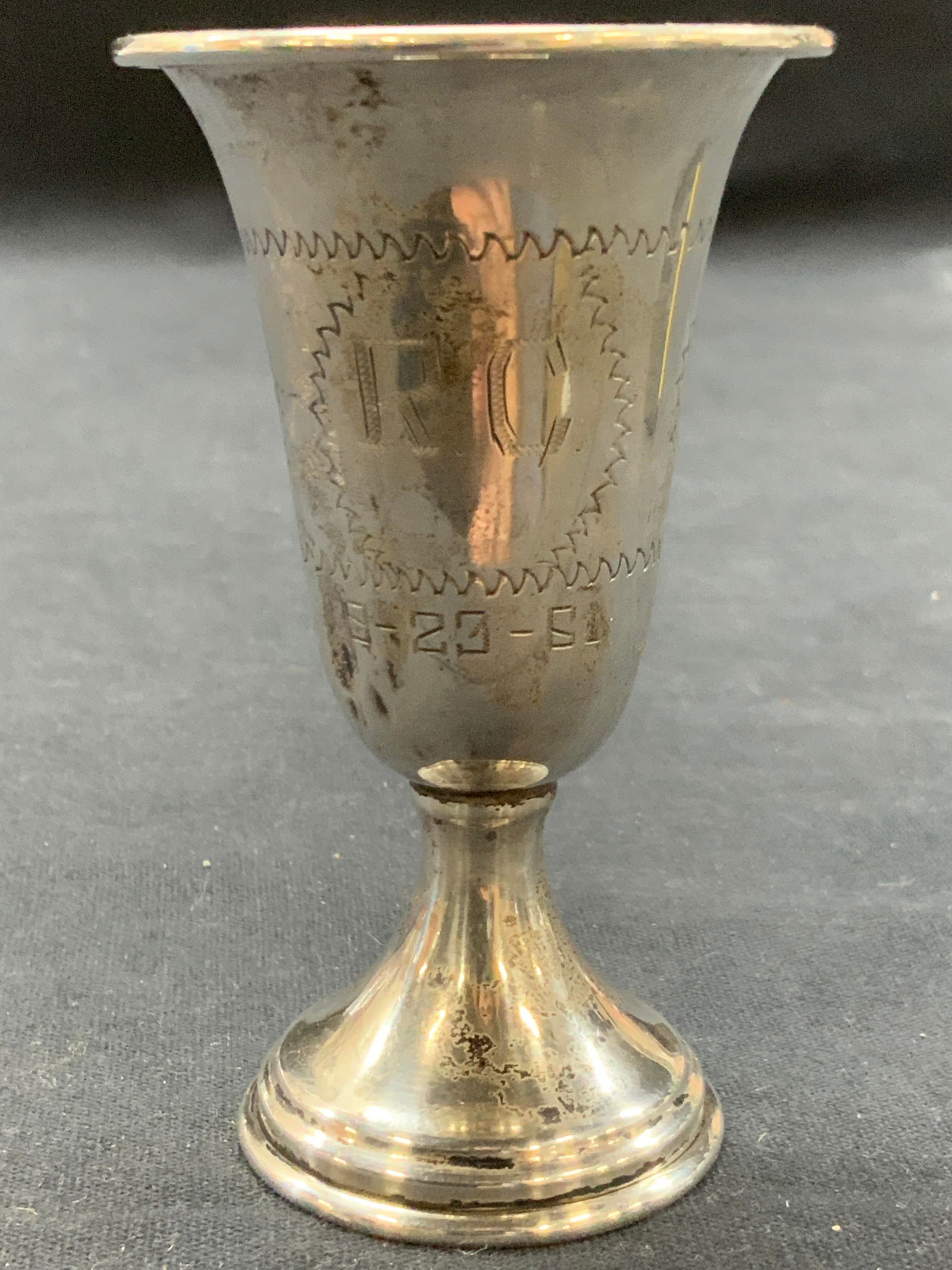 Vtg Sterling Silver Etched Kiddush Cup, 1961 (1 of 7)