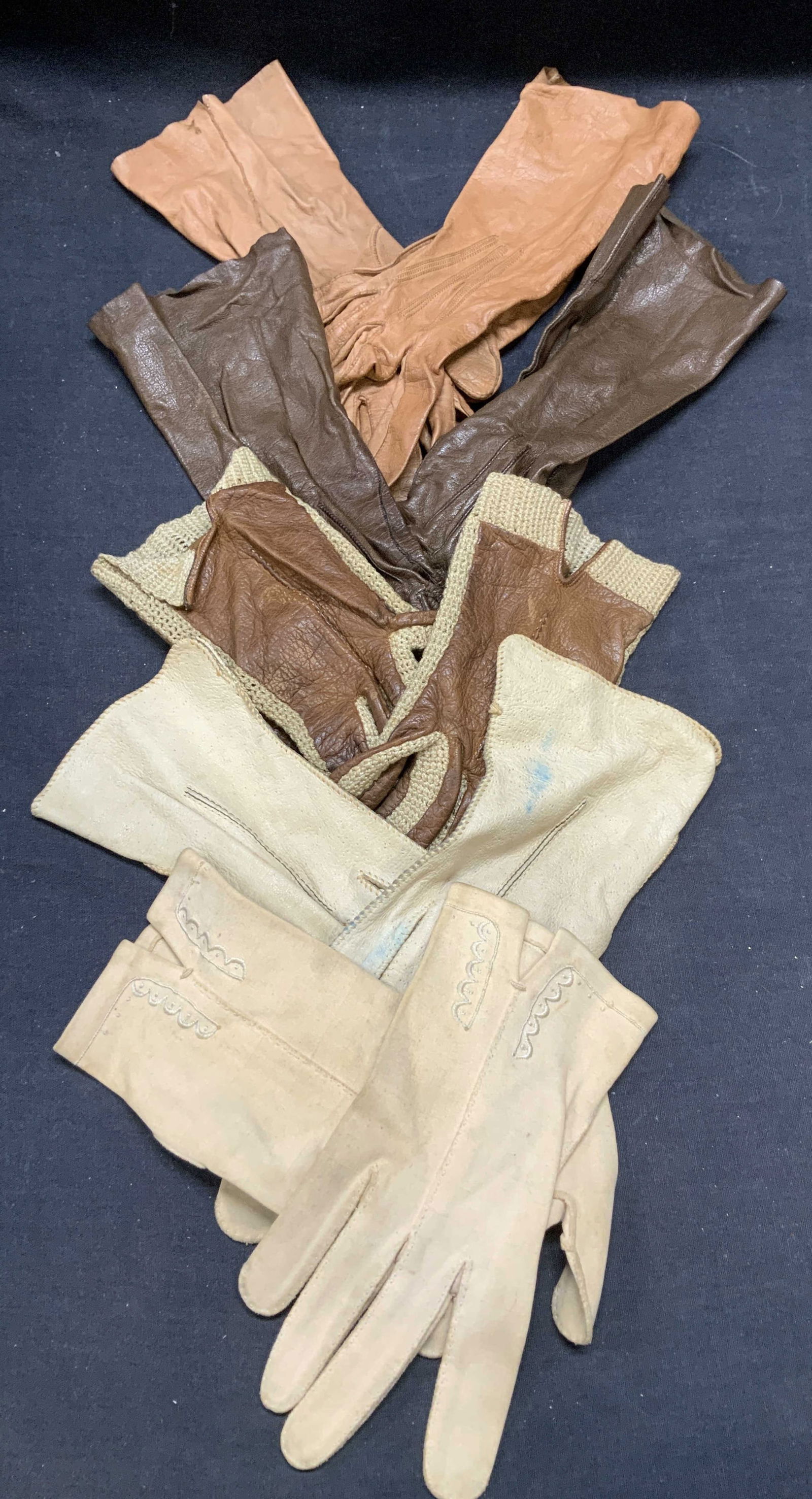 Lot 5 Vintage Tan & Brown Leather Gloves (1 of 9)