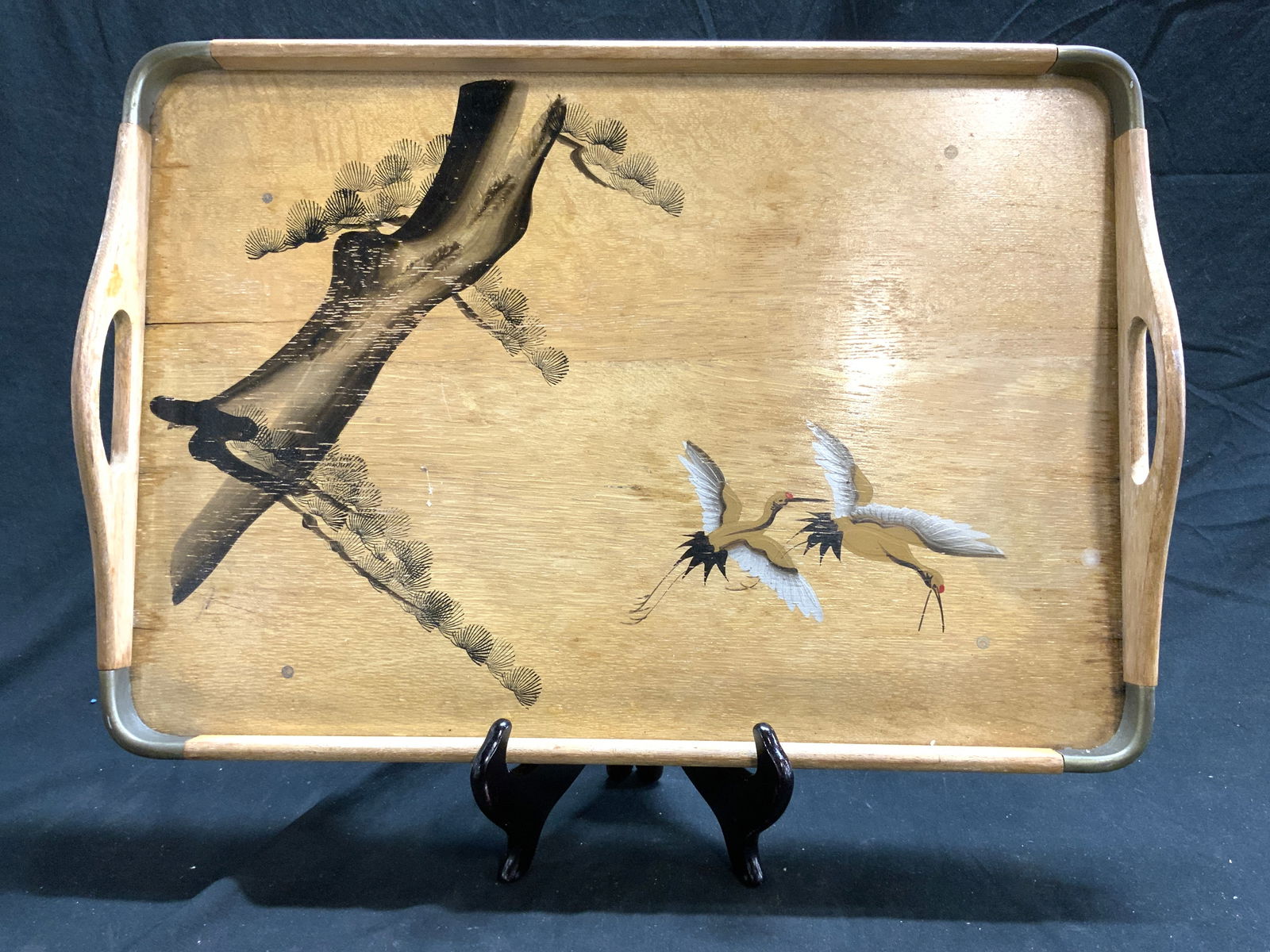 Hand Painted Wooden Serving Tray Crane Detail (1 of 9)