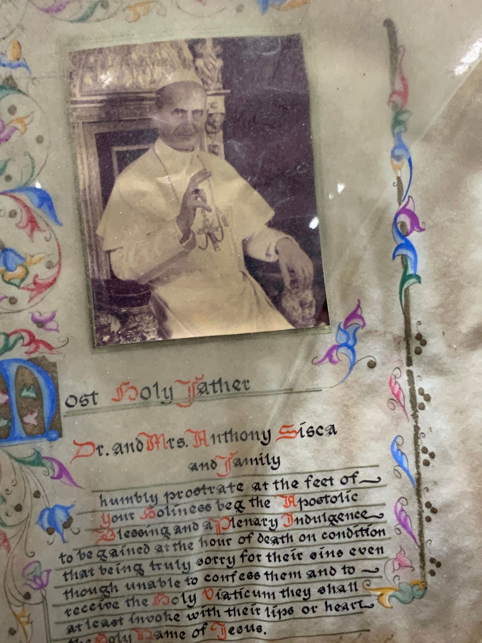 Framed 1964 Hand Painted Papal Blessing (1 of 11)