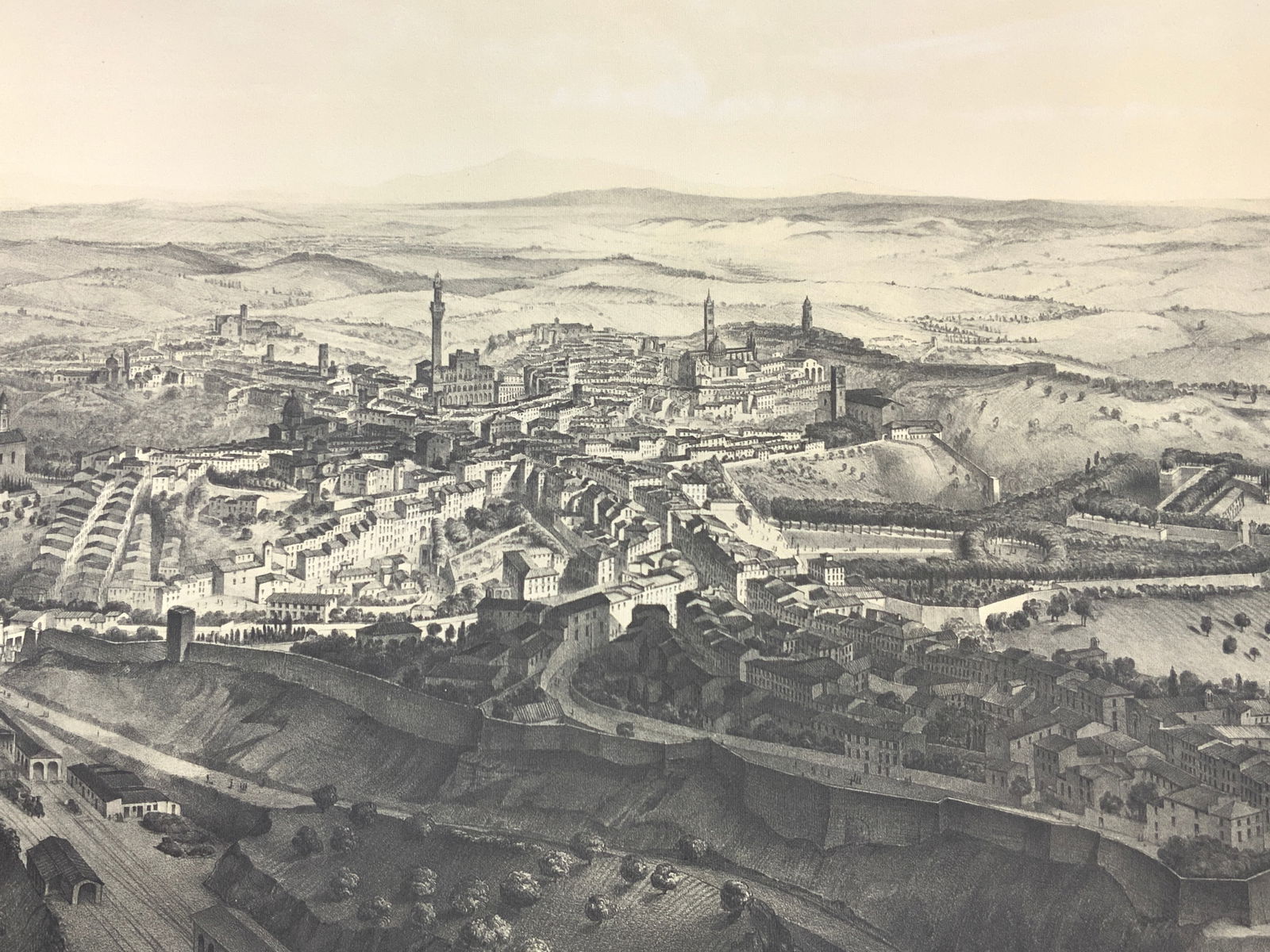 City of Siena Italy Black & White Etching Litho (1 of 8)