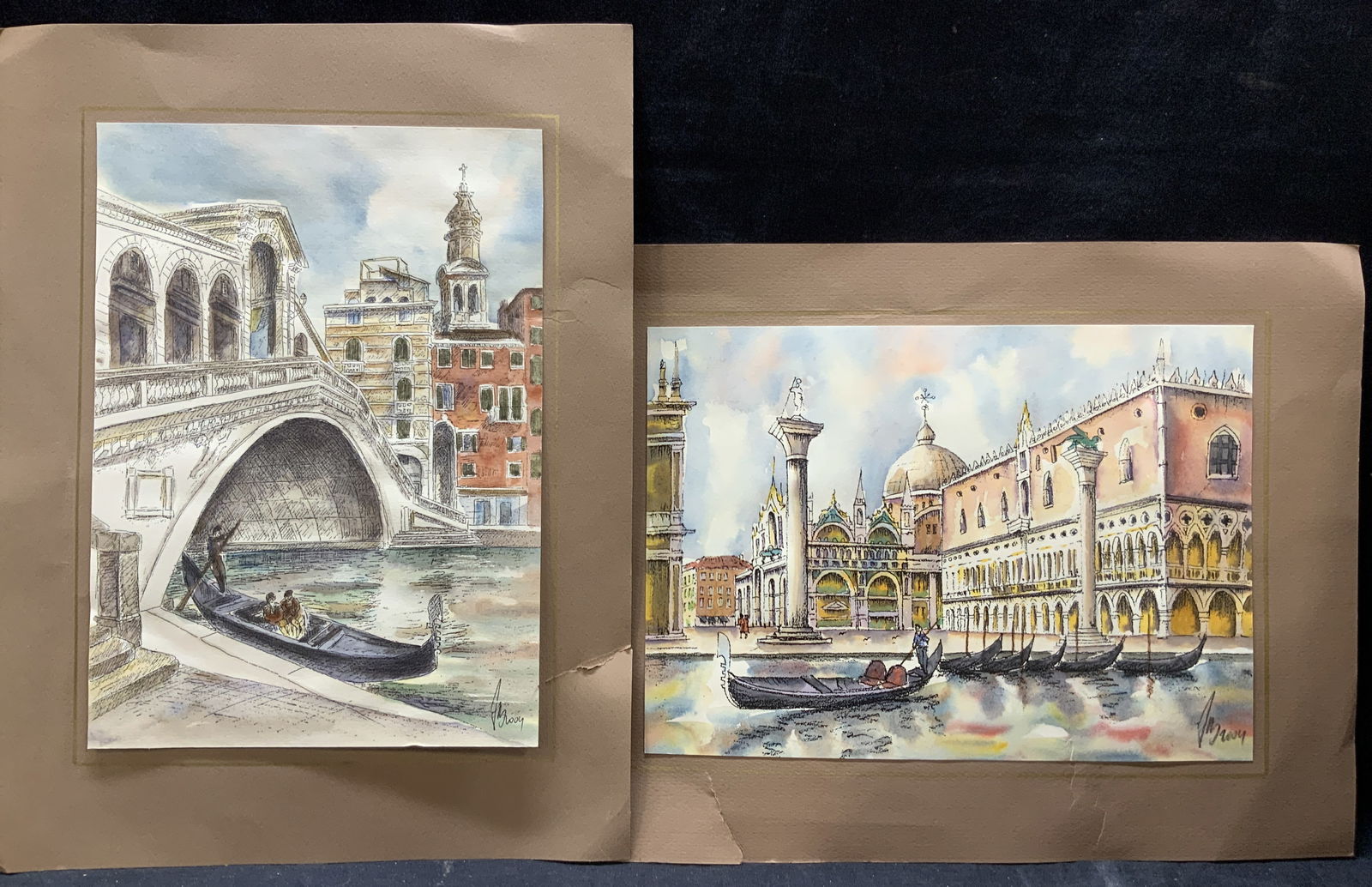 2 Sgd Hand Painted Lithographs Venice Italy (1 of 12)
