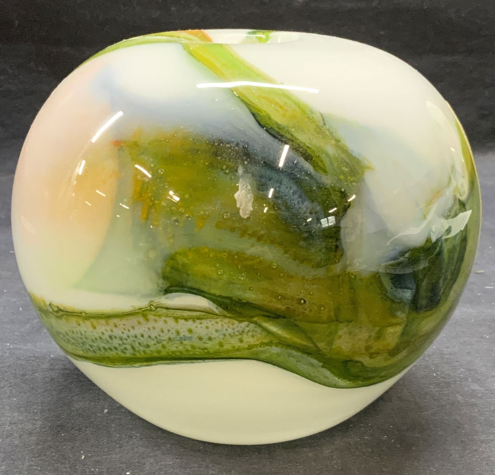 Handmade White & Green Art Glass Swirl Vase (1 of 6)
