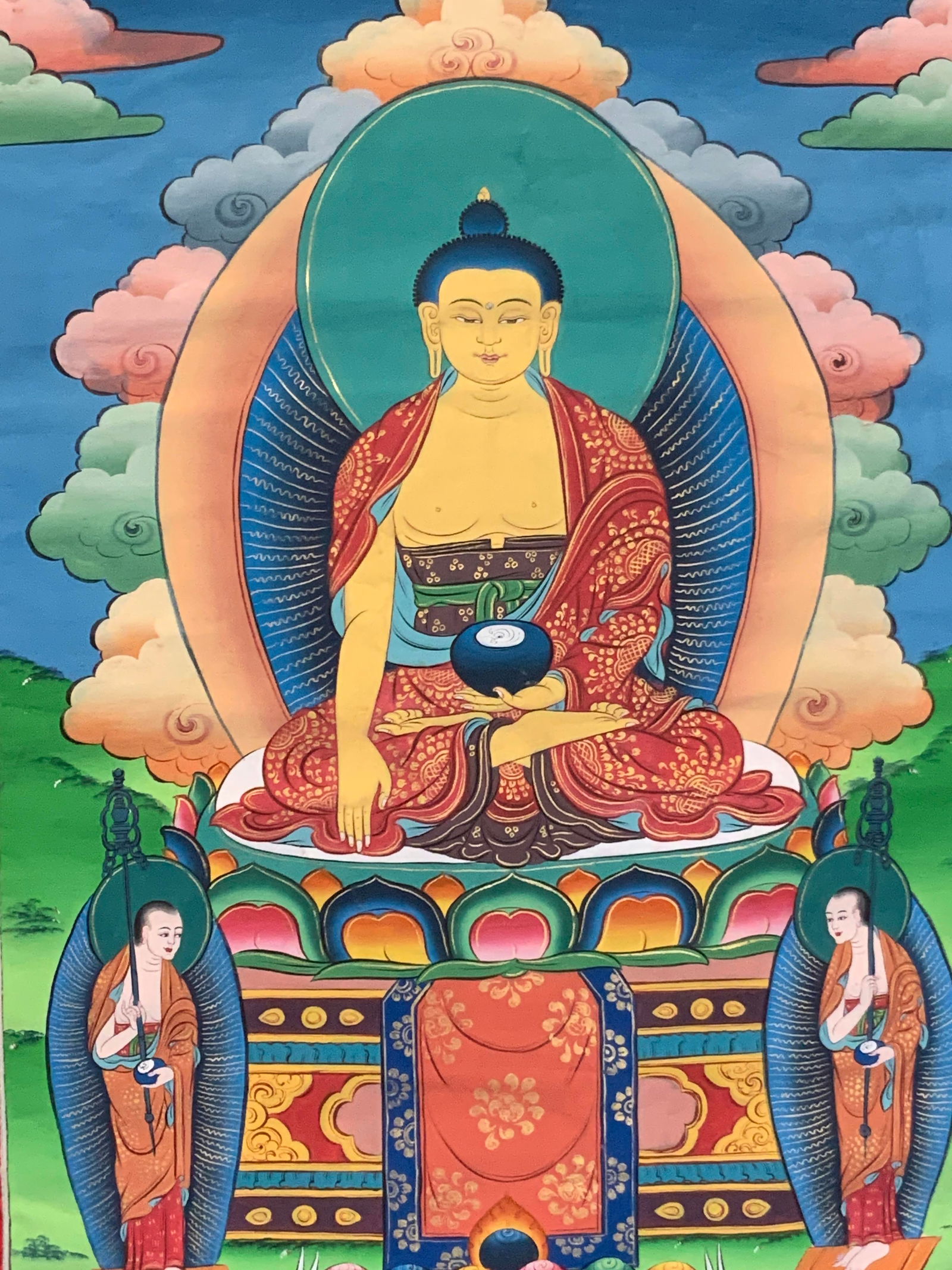 Vtg Hand Painted Buddha Thangka 45in (1 of 13)