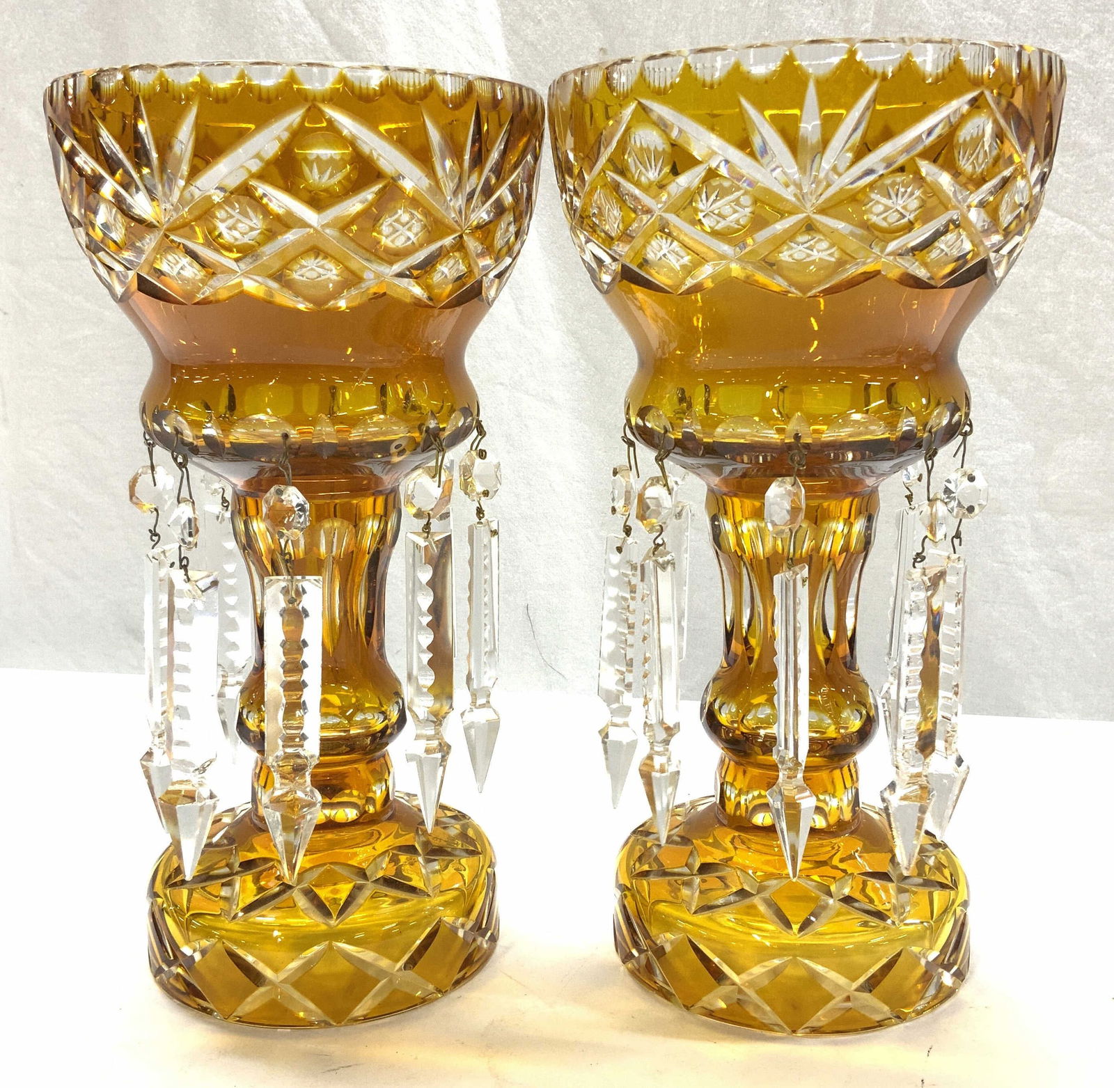 Pair Luxury Amber Bohemian Cut Crystal Lusters (1 of 8)