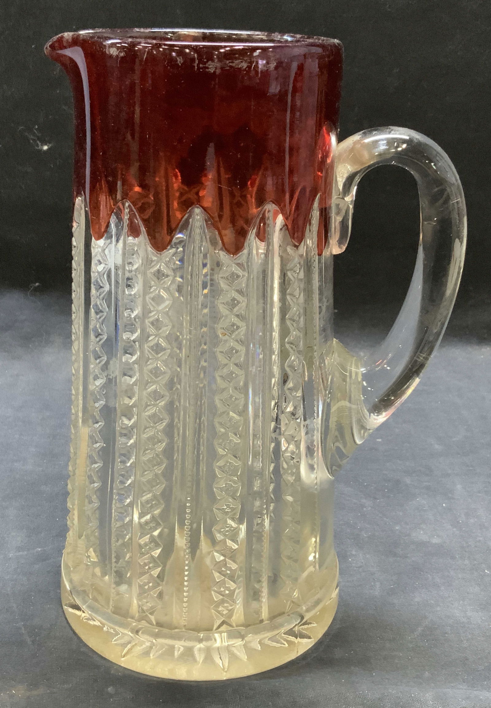 Vintage Cranberry to Clear Cut Glass Pitcher (1 of 6)