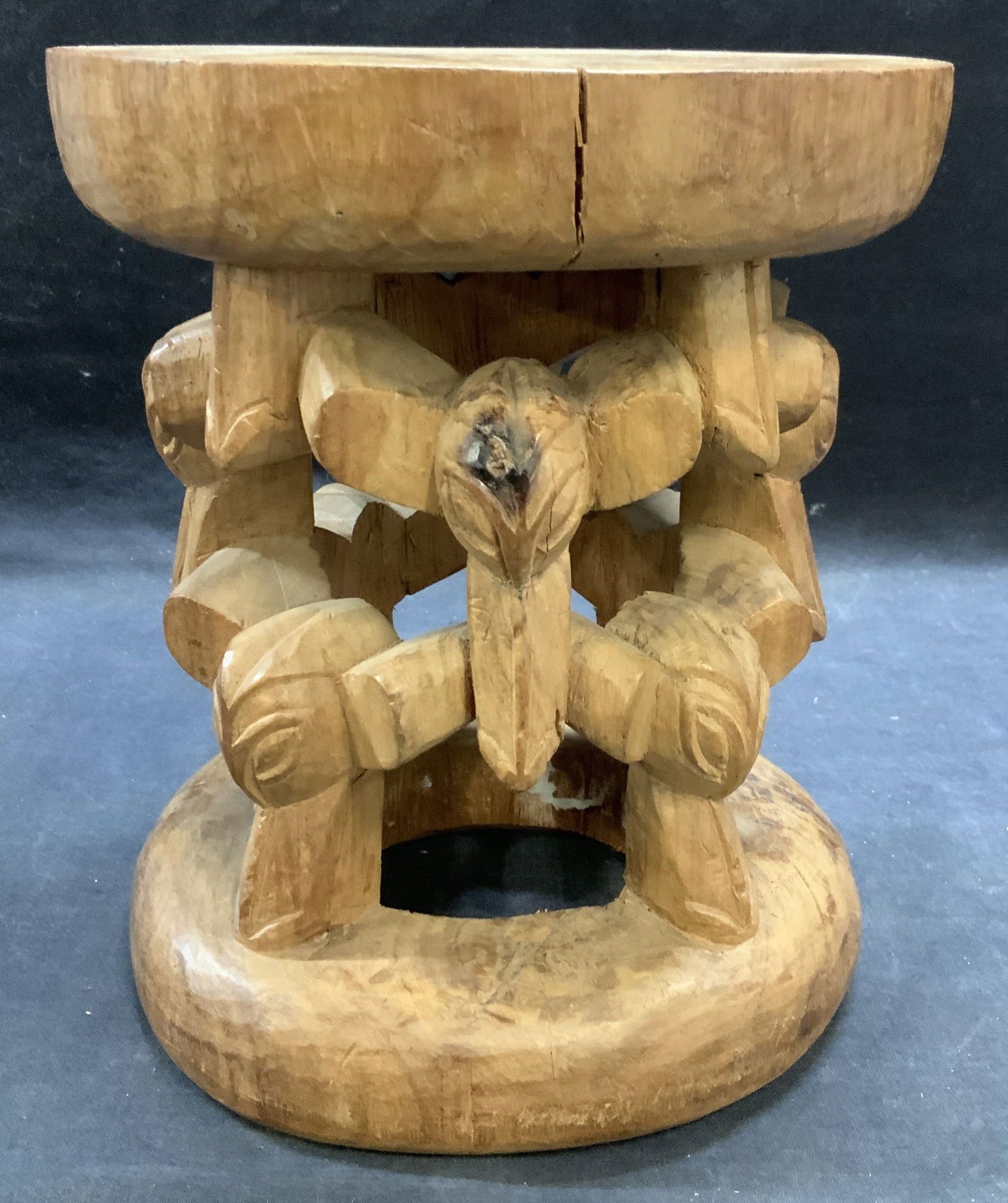 African Tribal Carved Wood Bat Stool (1 of 6)