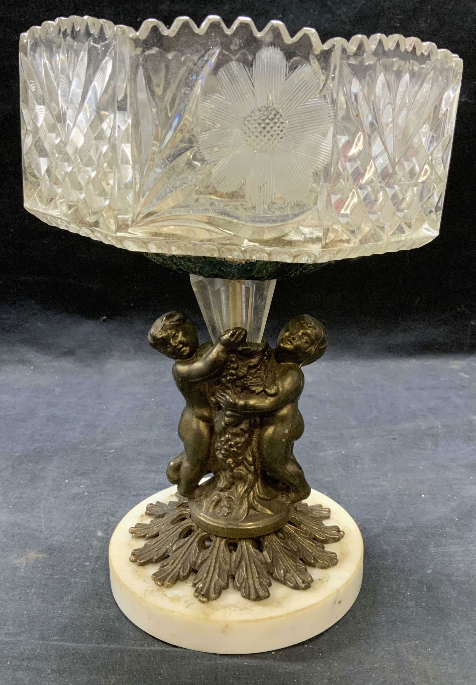 Vintage Cut Crystal Cherub Footed Bowl (1 of 7)