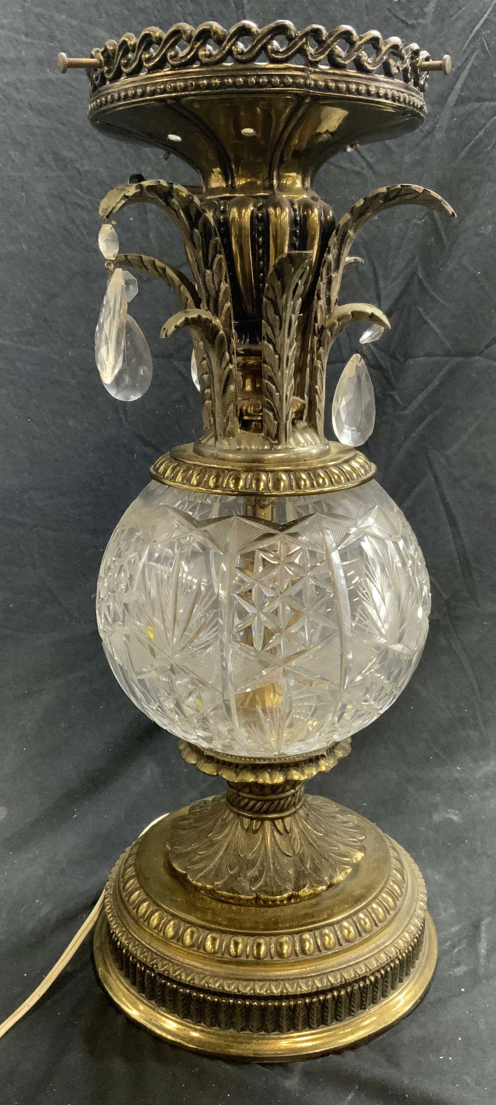 Hollywood Regency Crystal & Brass Lamp W Prisms (1 of 6)