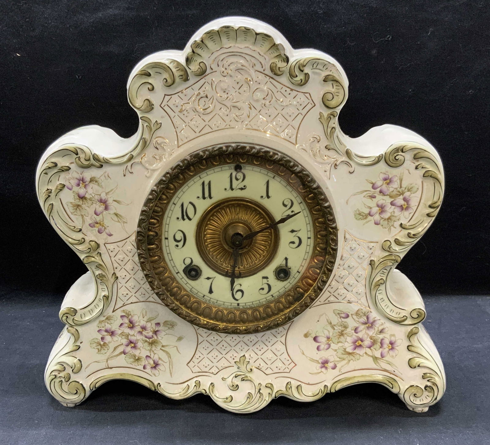 Antique ANSONIA Dresden Porcelain Mantle Clock (1 of 10)