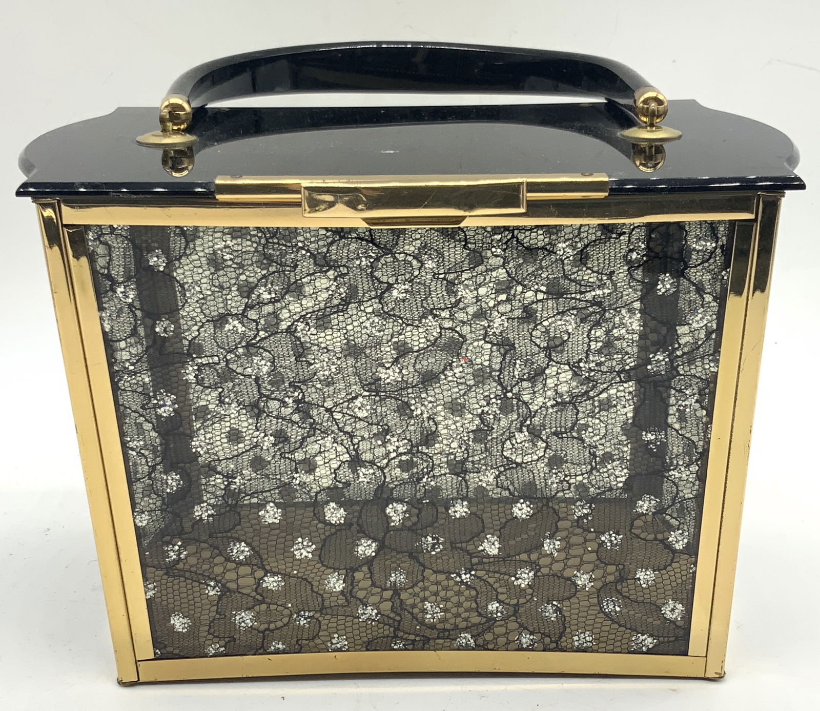 Vtg Majestic Gilt Metal, Lace & Lucite Purse (1 of 10)