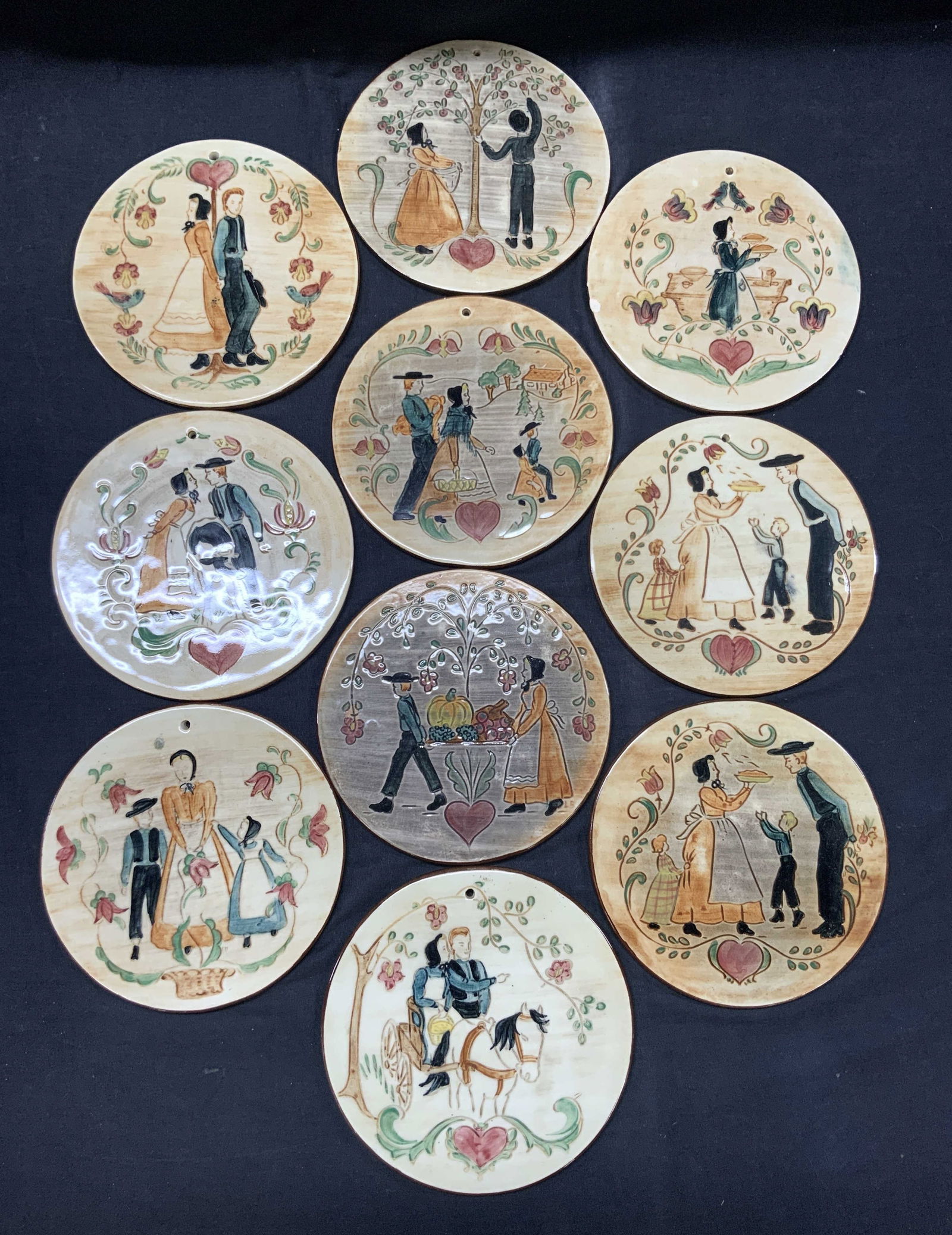10 Pennsbury Painted Folk Art Ceramic Tiles (1 of 7)