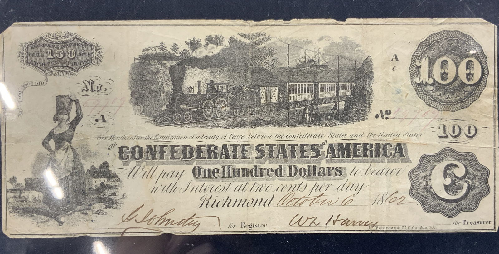 1862 Confederate State Of America Train Bank Bond (1 of 14)
