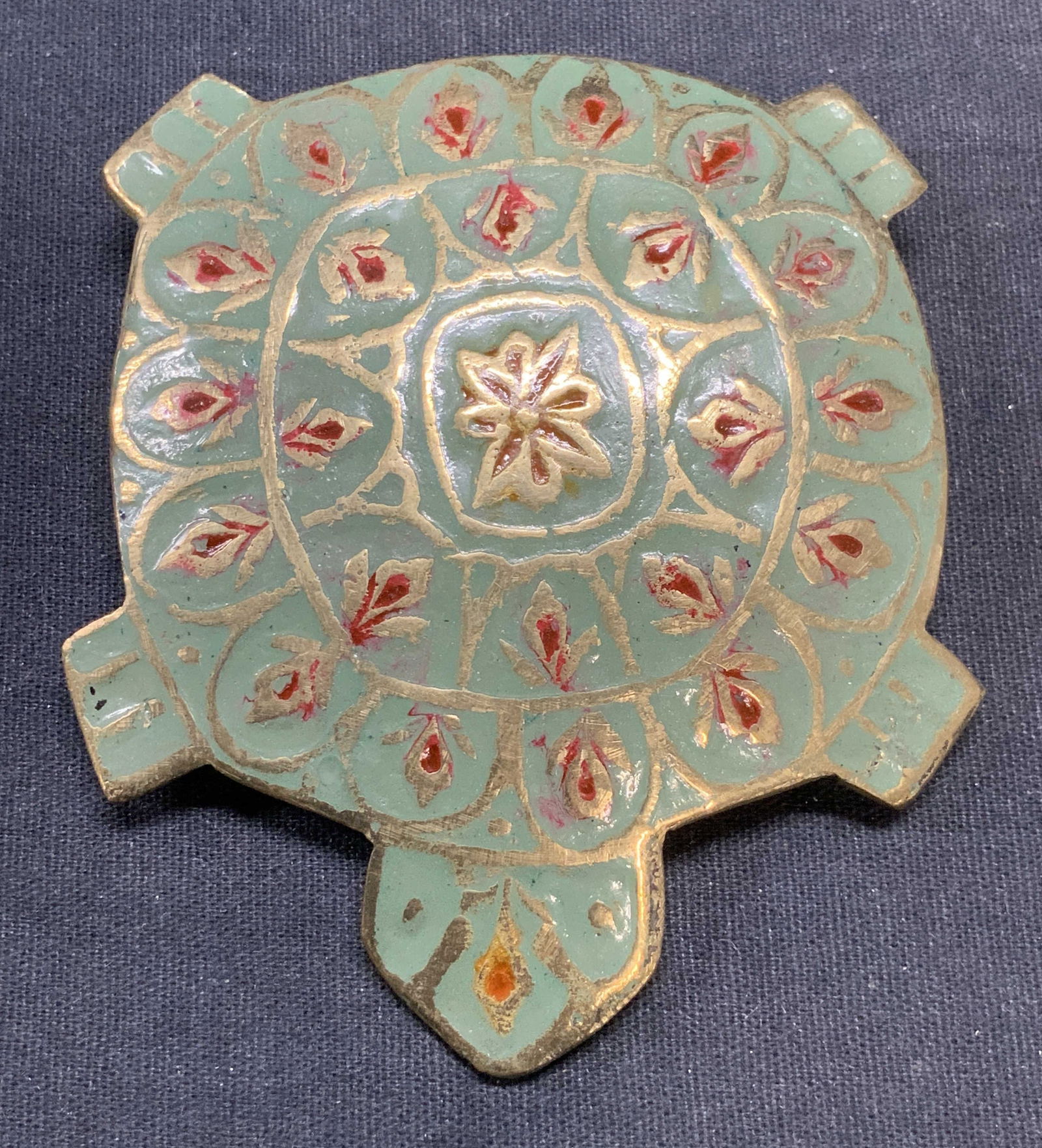 Vintage Brass Enameled Turtle Belt Buckle, India (1 of 6)