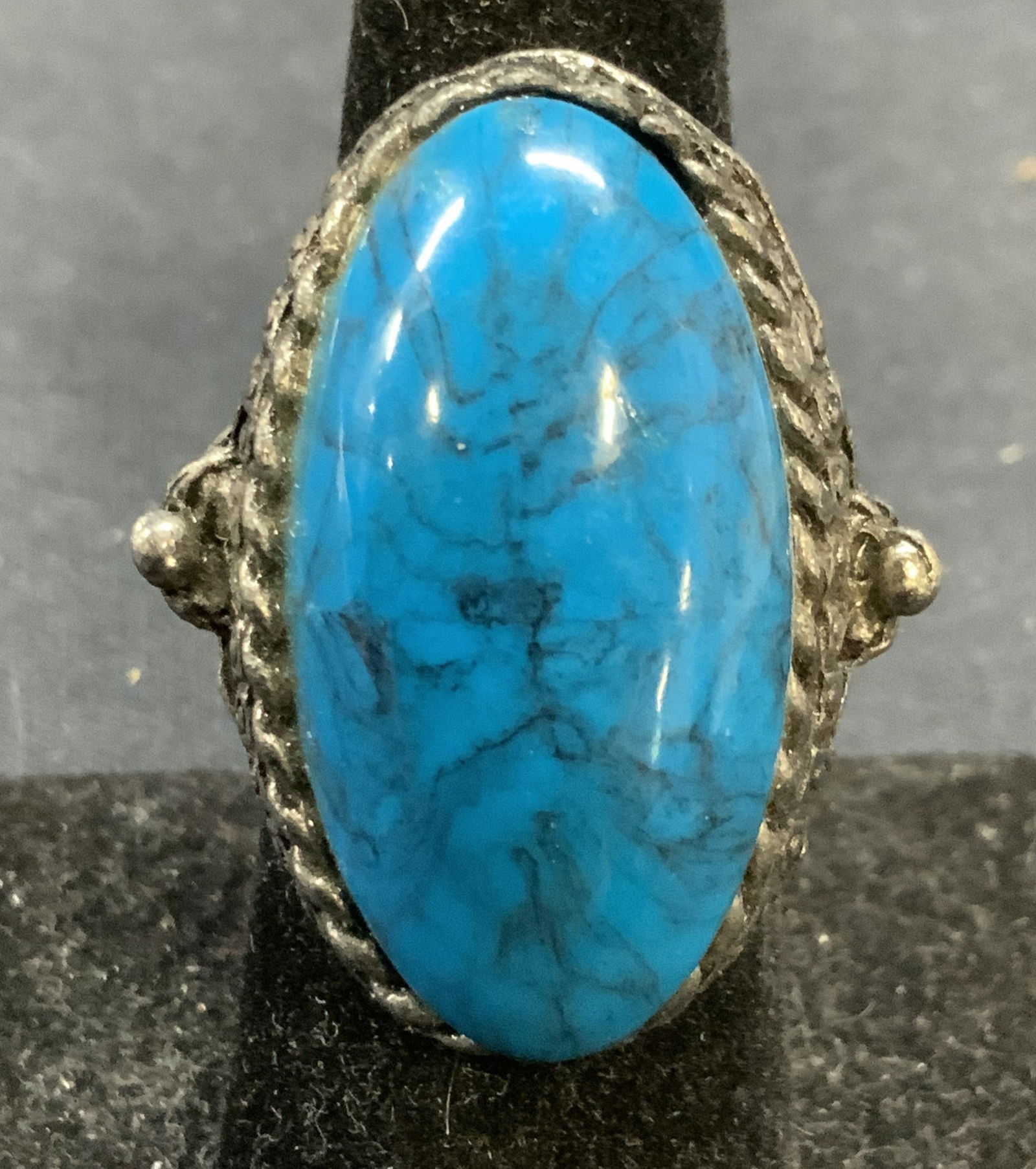 Vintage Silver tone Blue Cabochon Ring (1 of 6)