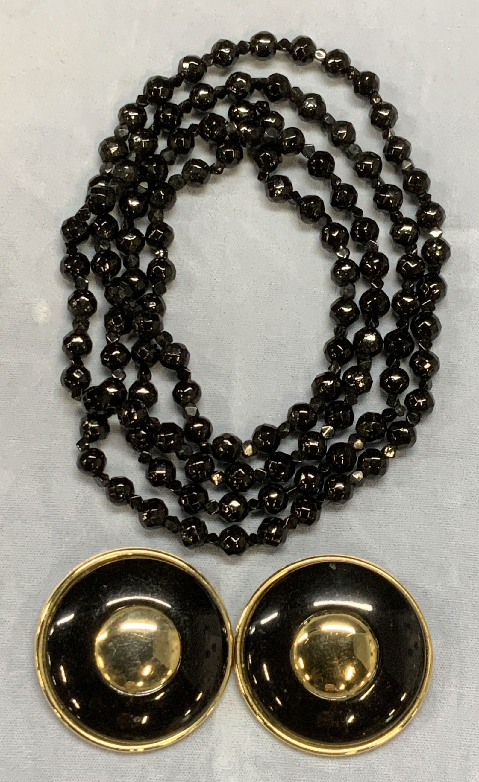 Lot 2 Gold Tone Black Earrings, Crystal Necklace (1 of 7)