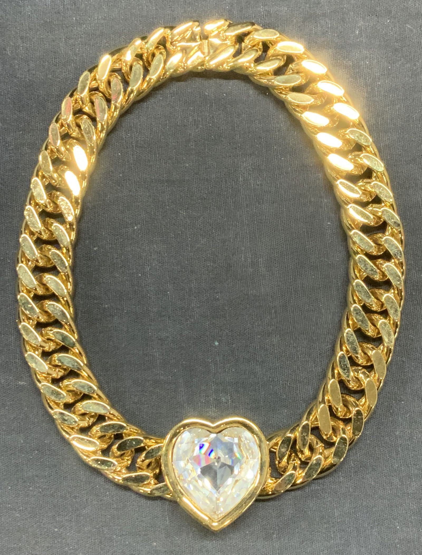 Vintage Heavy Gold Tone Crystal Heart Necklace (1 of 8)